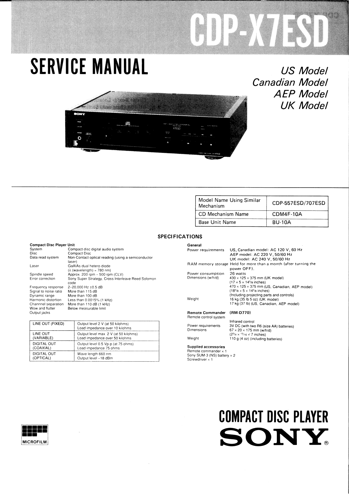 Sony CDPX-7-ESD Service manual