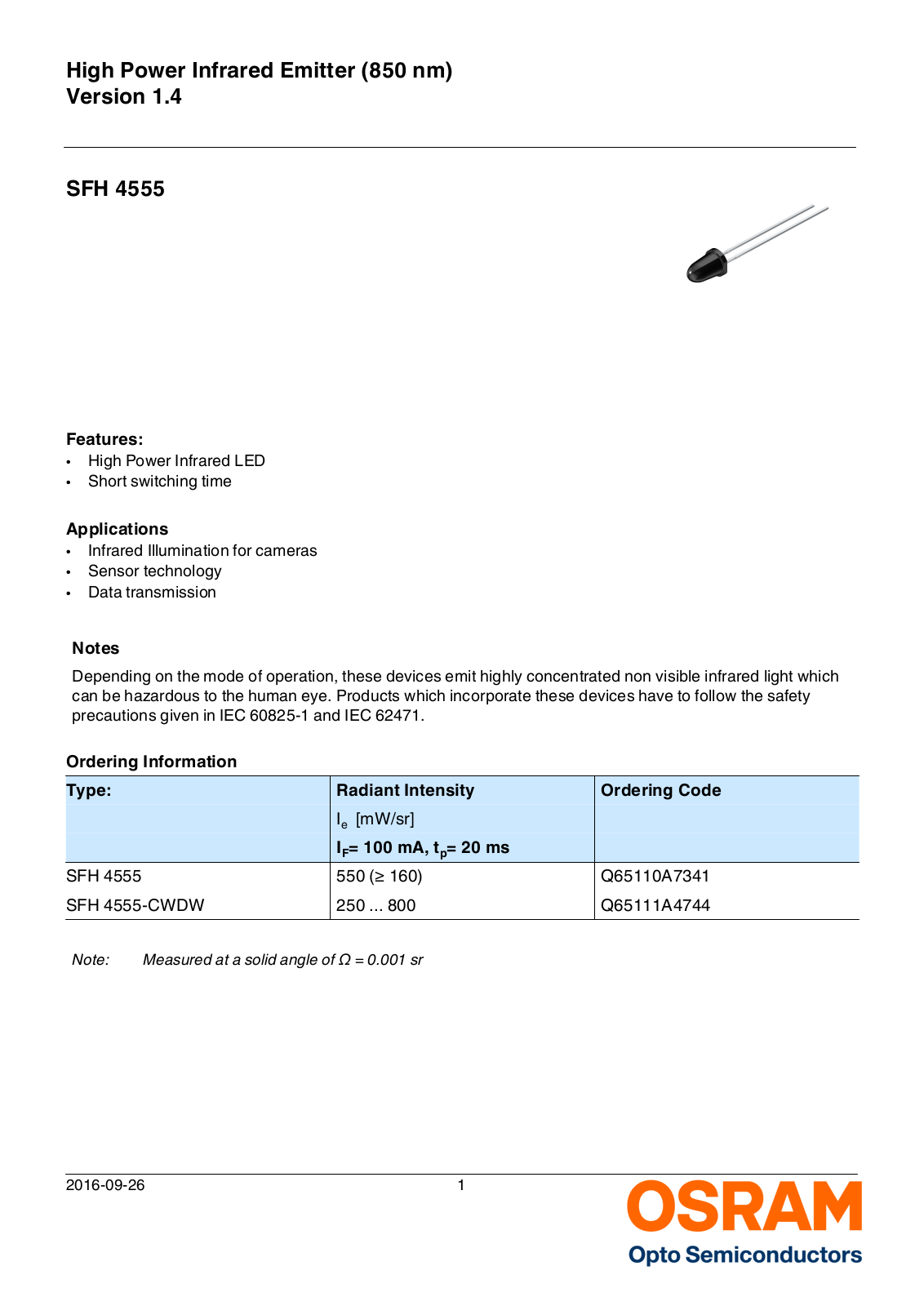 Datasheet SFH 4555 Specification - ManualMachine.com