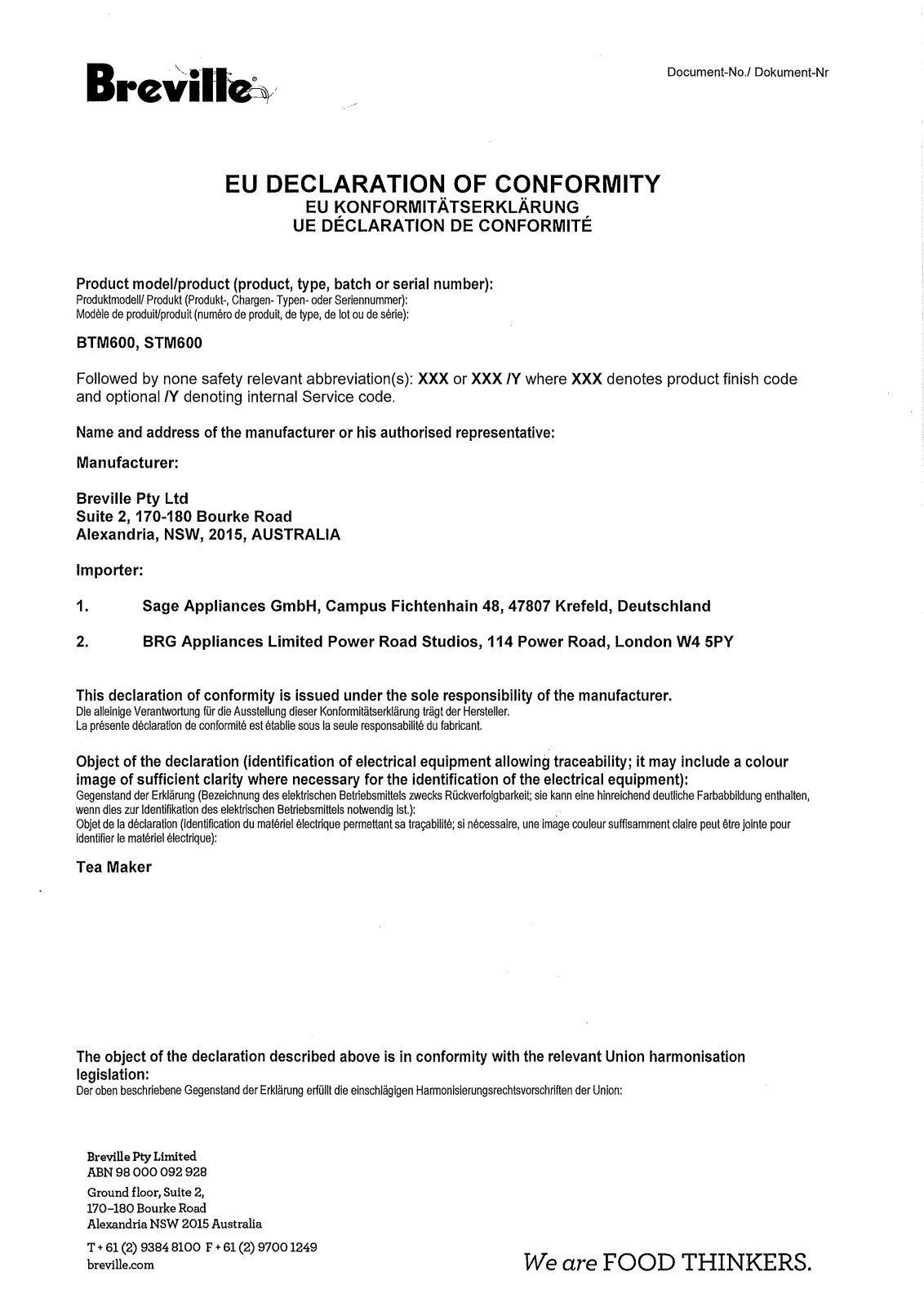 SAGE STM600CLR User Manual