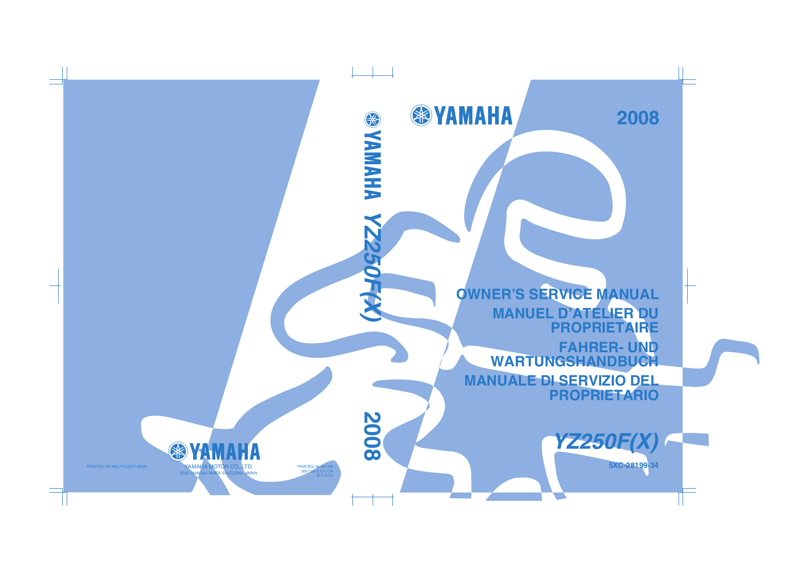 Yamaha YZ250 X 2008 Owner's manual