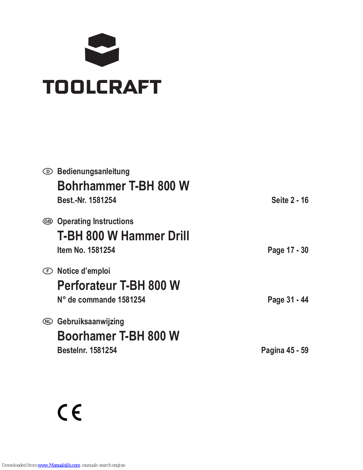 TOOLCRAFT T-BH 800 W Operating Instructions Manual