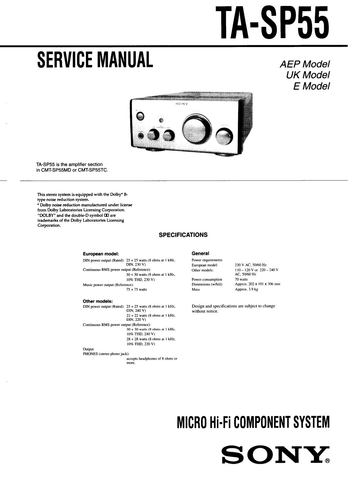 Sony TA-SP55 Service Manual