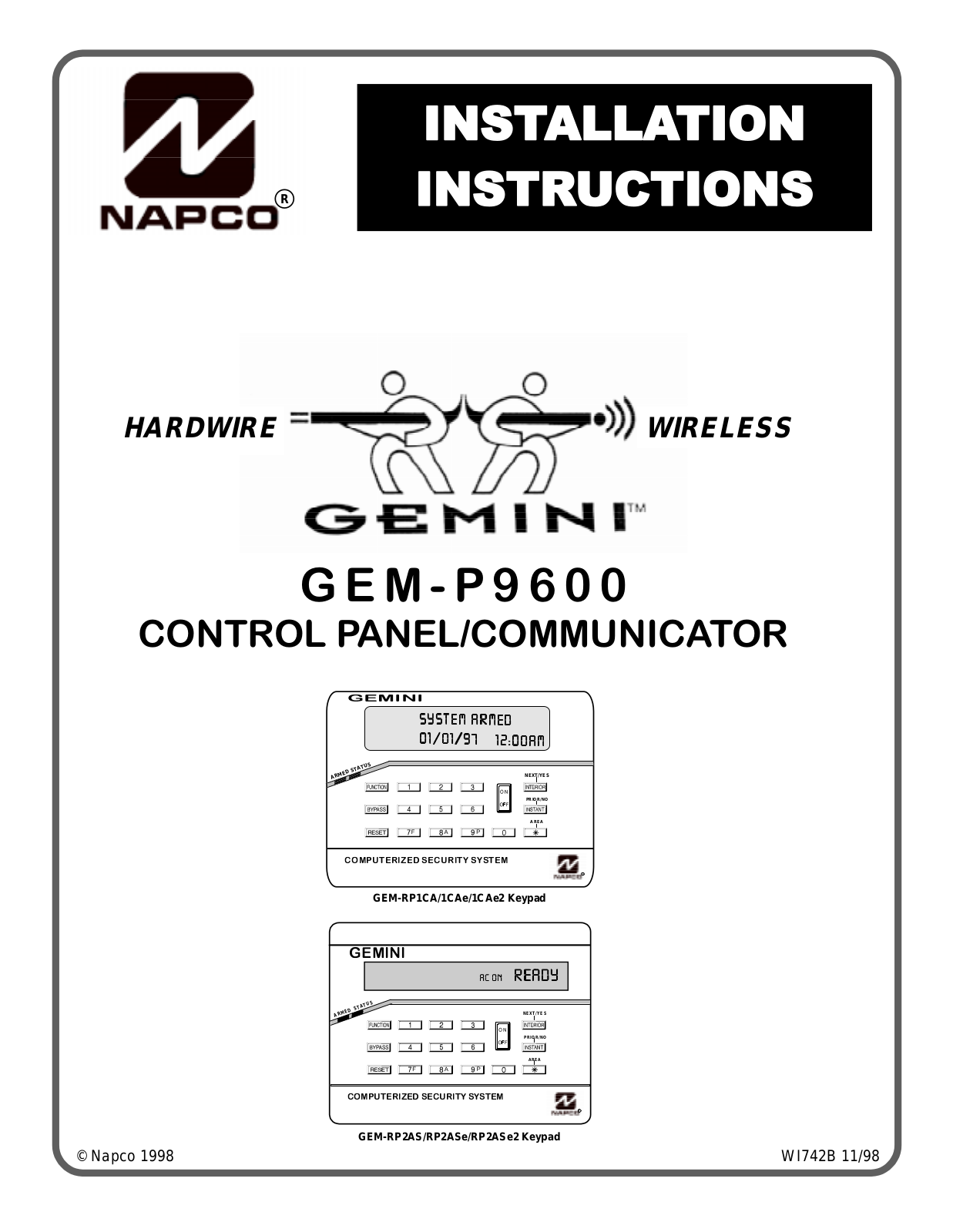 NAPCO GEM-P9600 Installation Manual