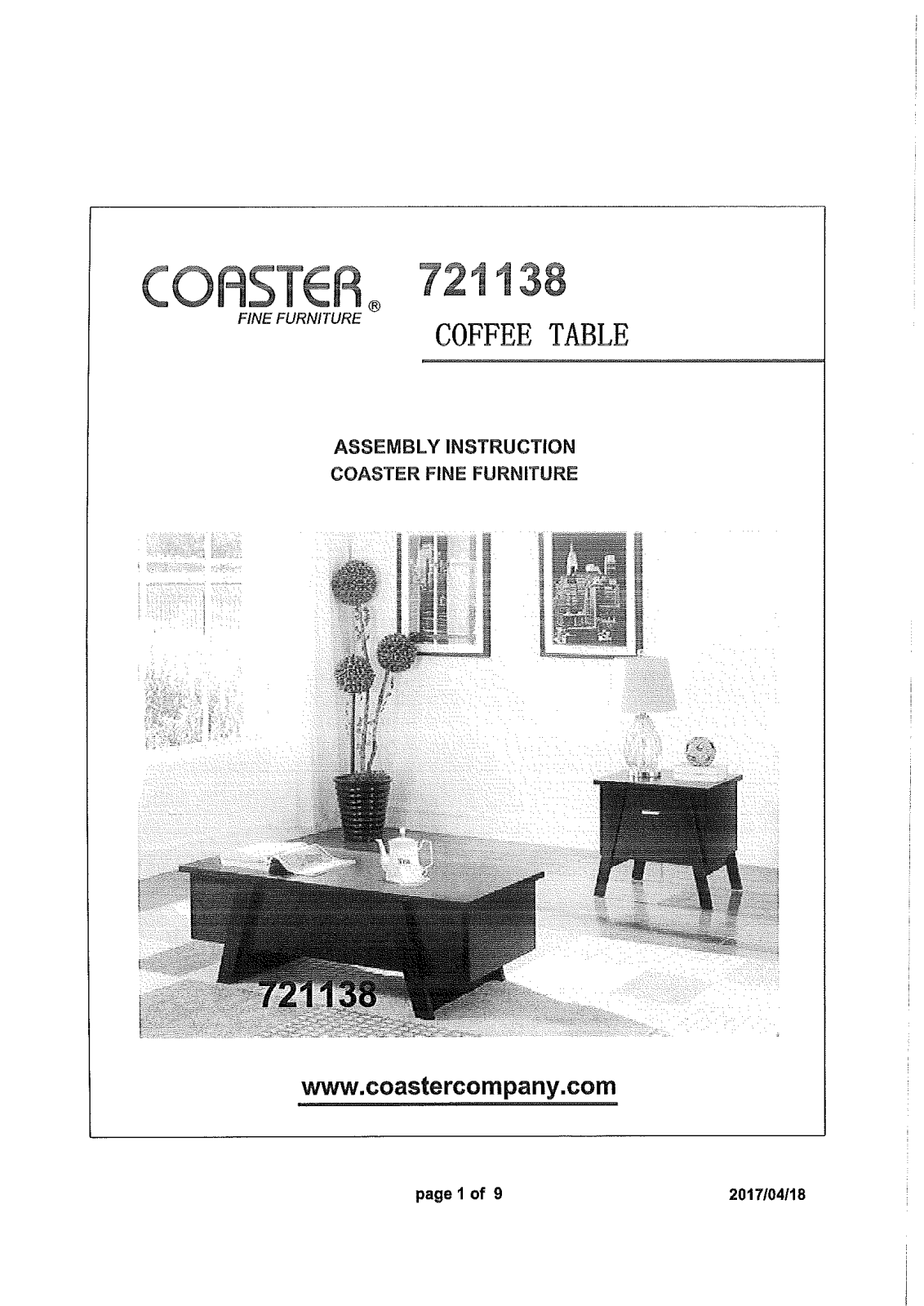 Coaster 721138 Assembly Guide - ManualMachine.com
