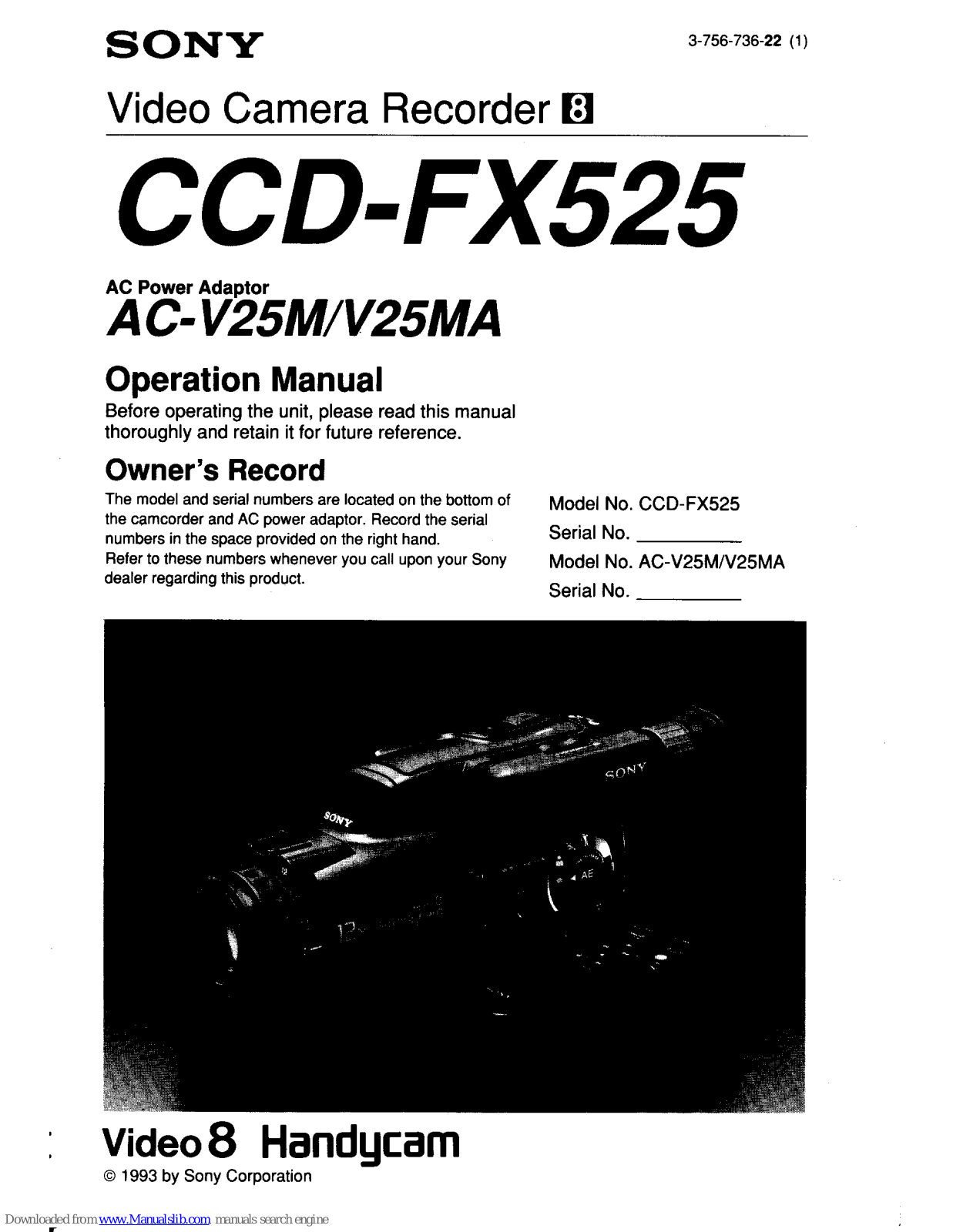 Sony Handycam CCD-FX525 Operation Manual