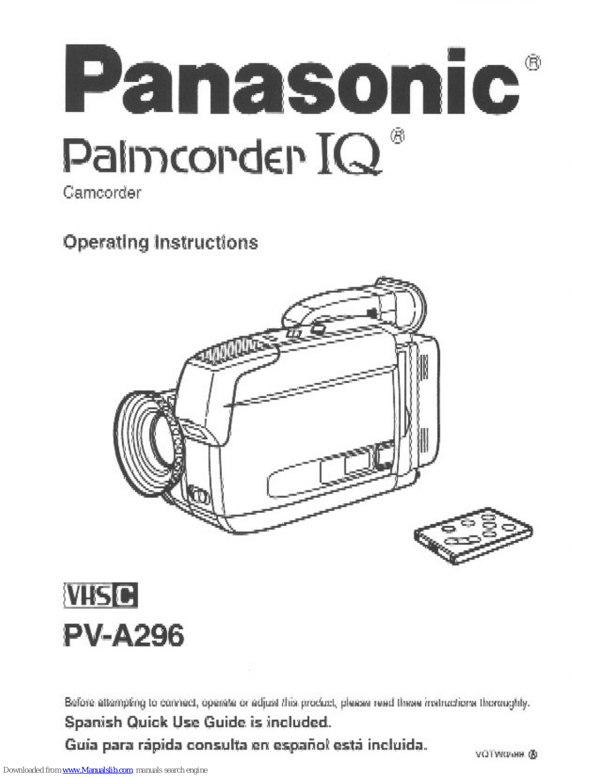 Panasonic Palmcorder PV-A296, PVA296D - VHS-C CAMCORDER, Palmcorder IQ PV-A296 User Manual