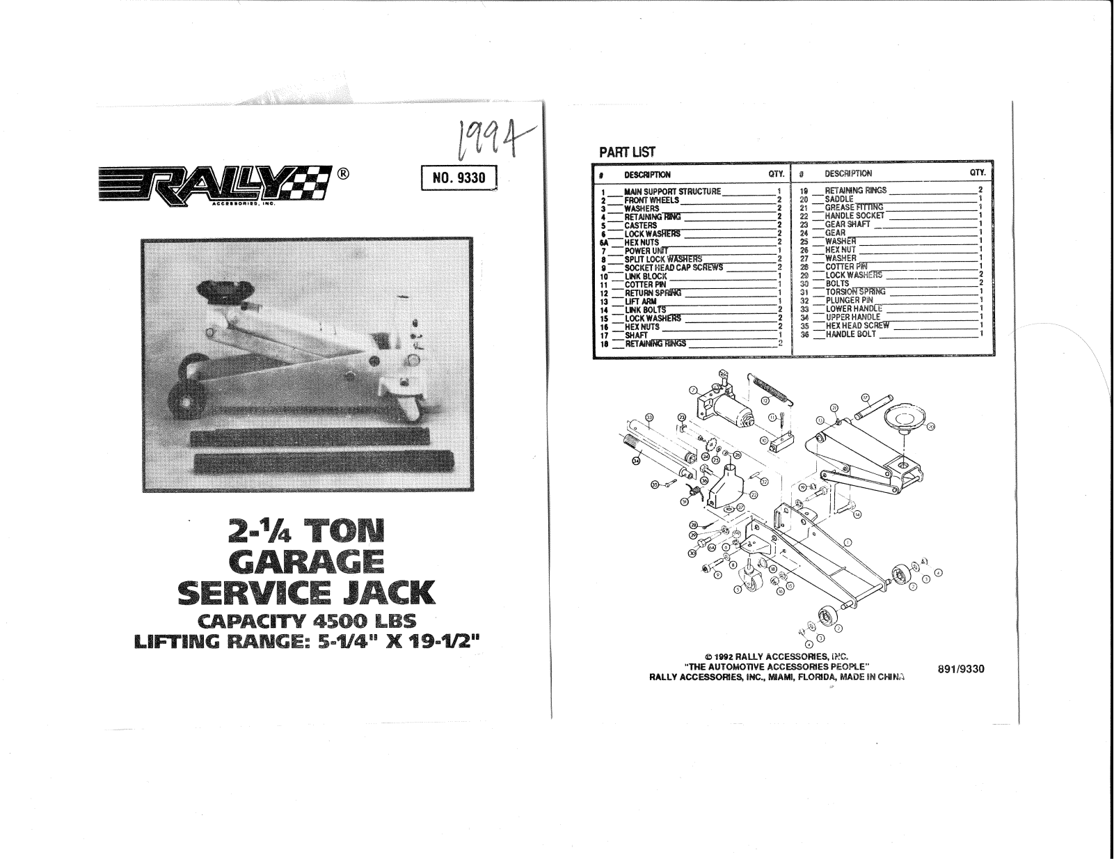 Rally Accessories 9330 User Manual