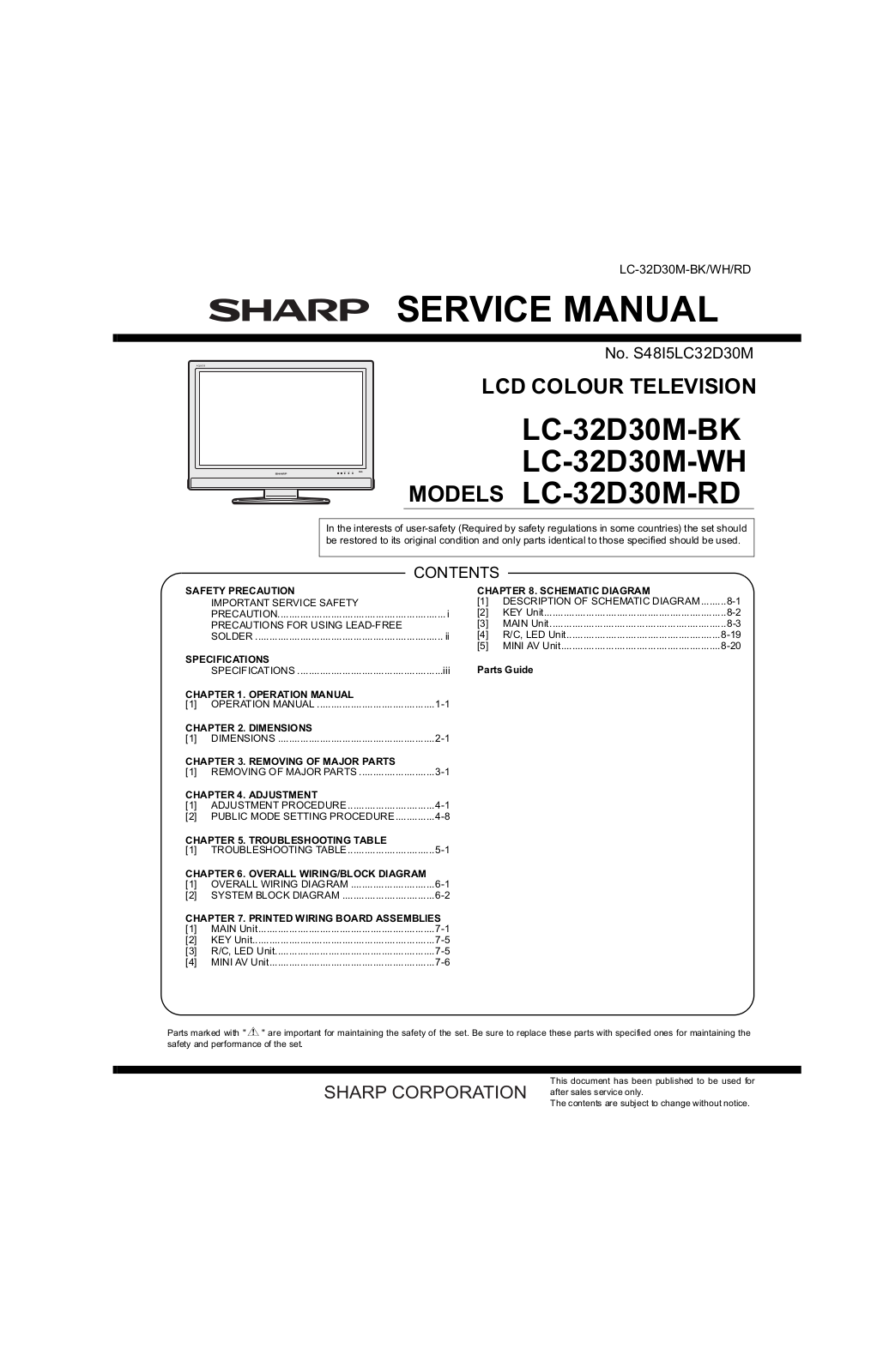 Sharp LC-32D30M Service manual