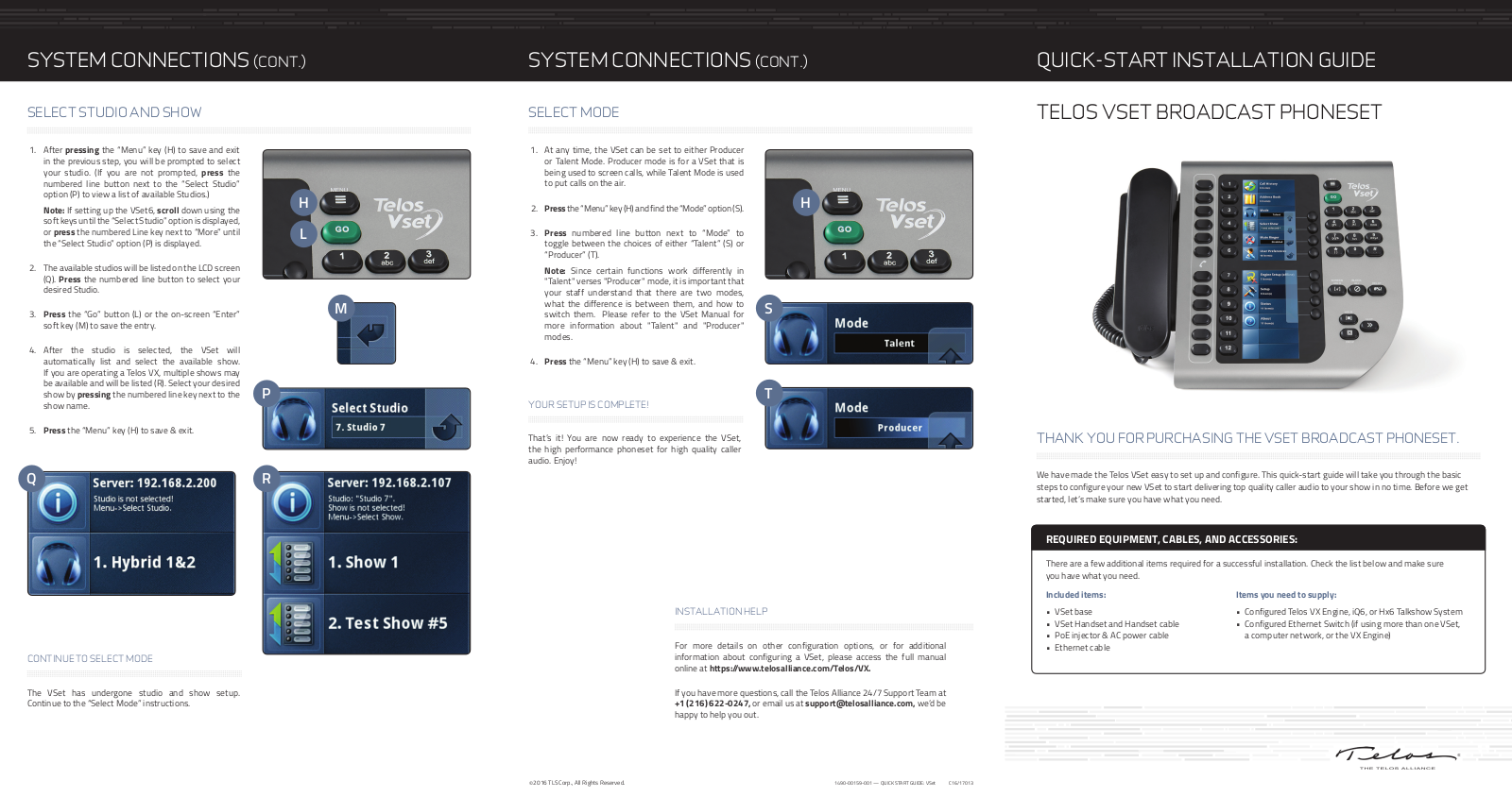 Telos Vset Quick Start Installation Manual