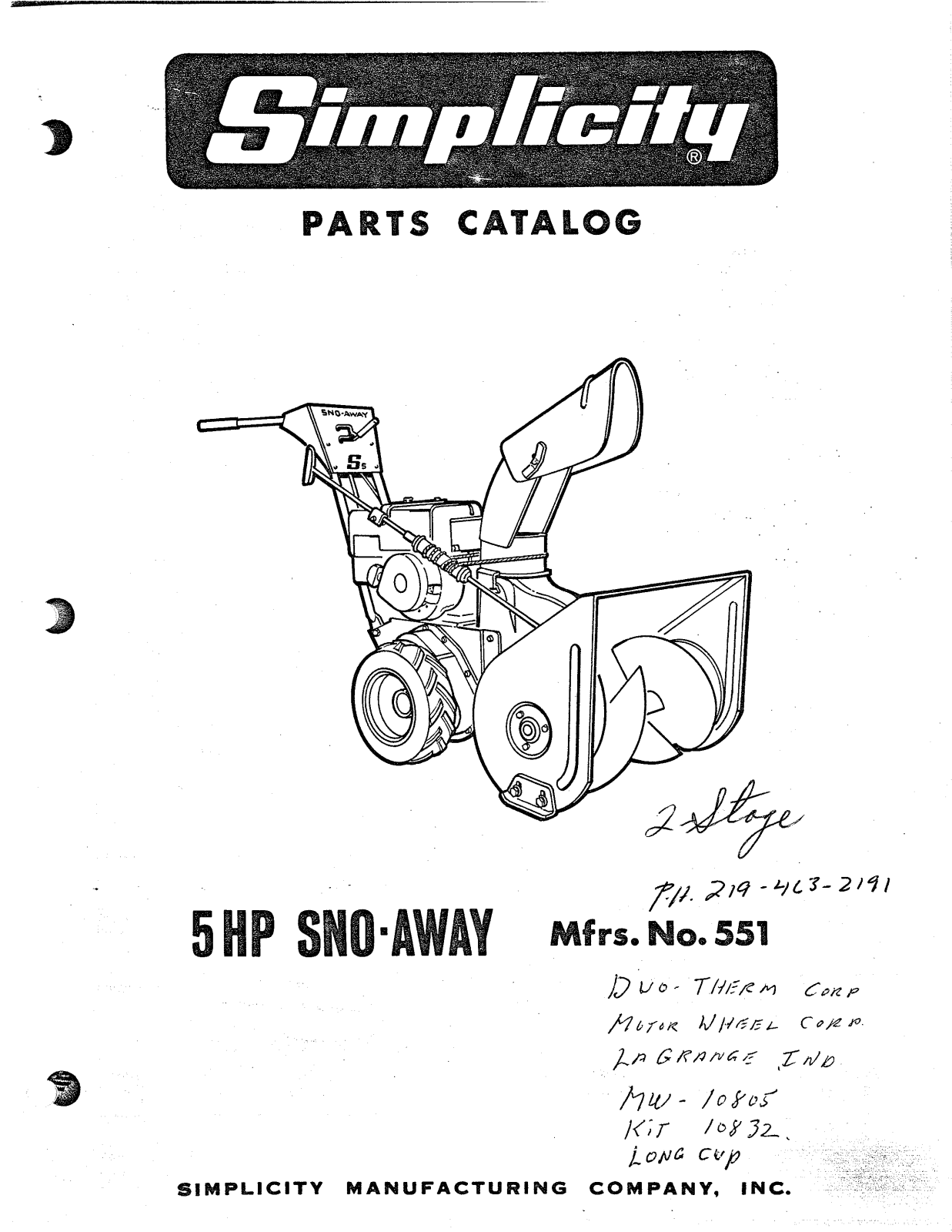 Simplicity 219-463-2191, 551 User Manual