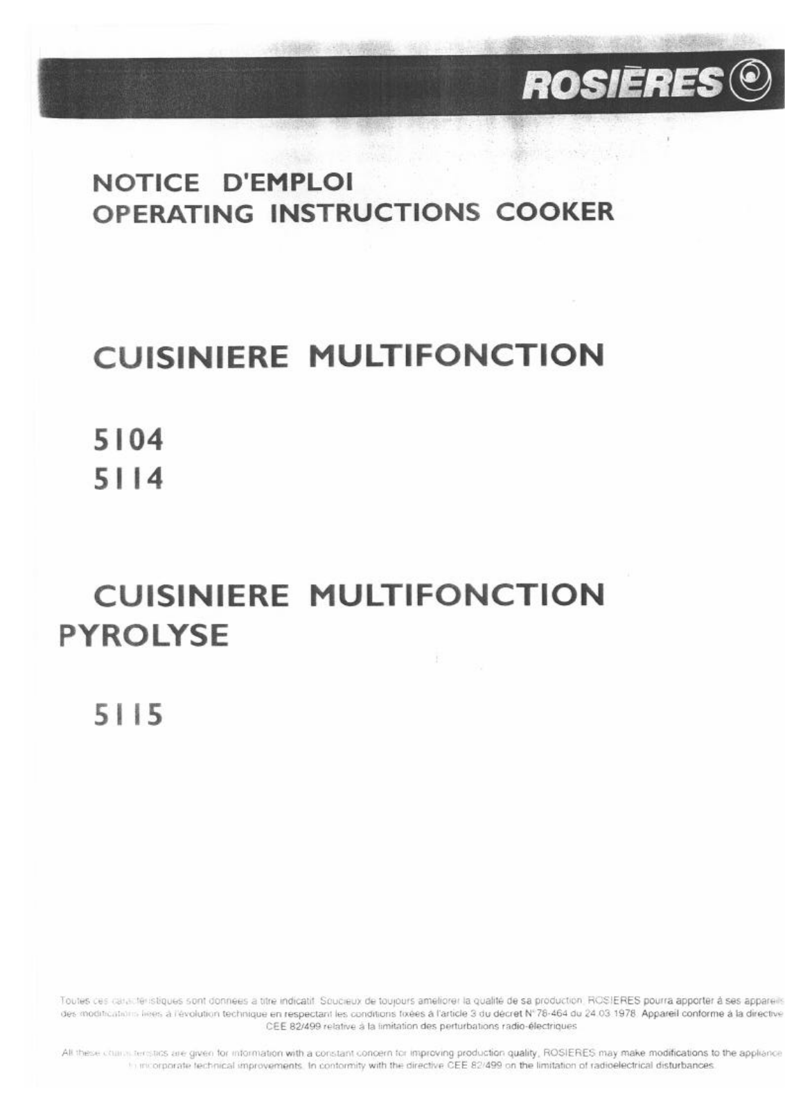 ROSIERES 5104, 5114, 5115 User Manual