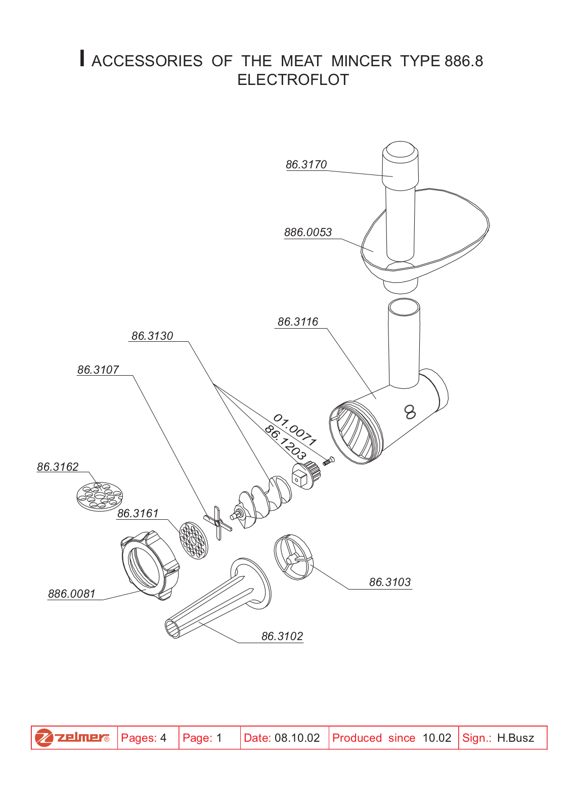 ZELMER 886.8 Spare Parts List