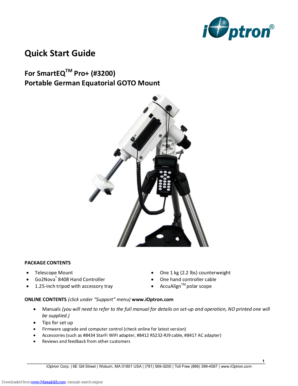 iOptron SmartEQ Pro+, 3200 Quick Start Manual - ManualMachine.com
