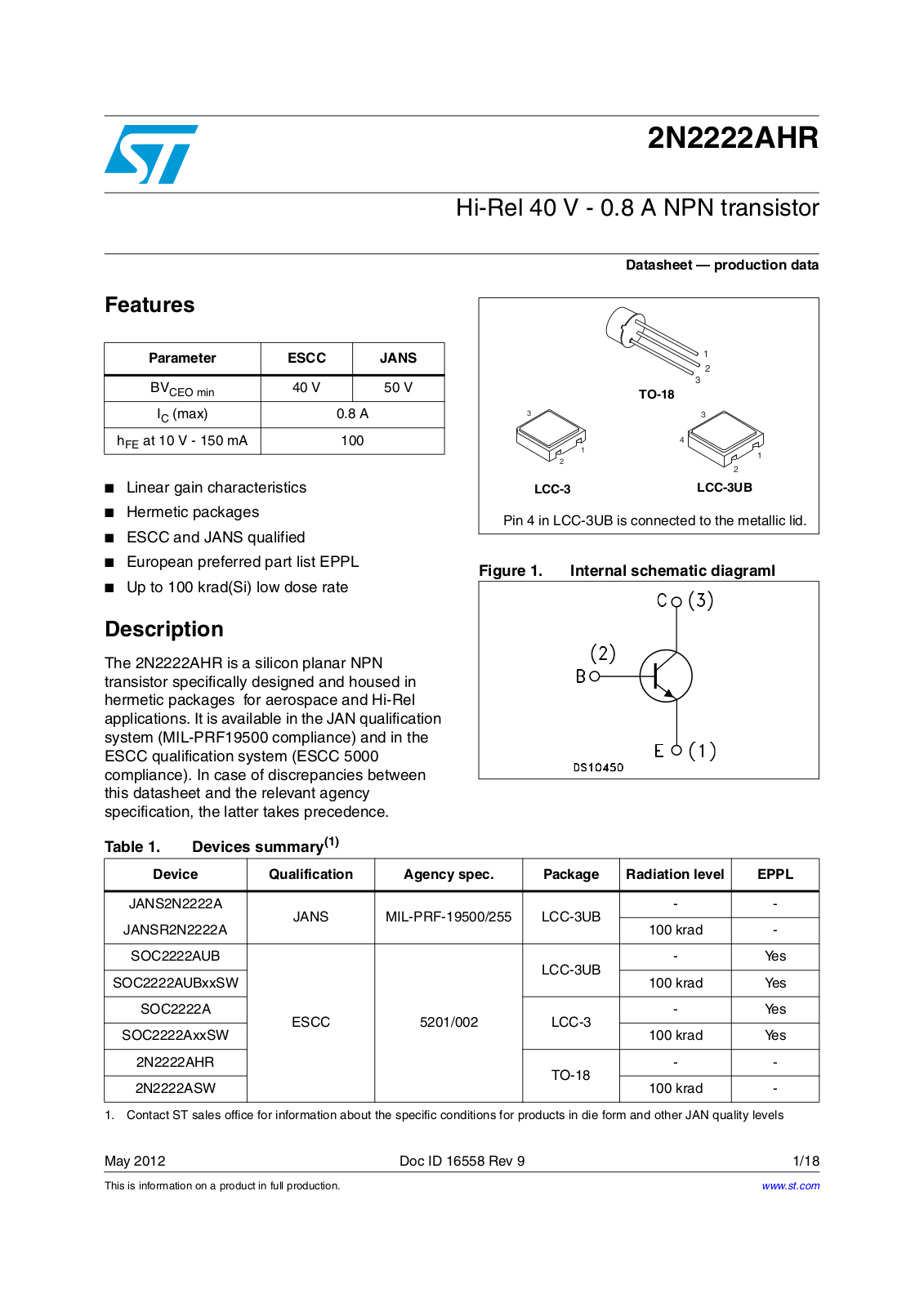 ST 2N2222AHR User Manual