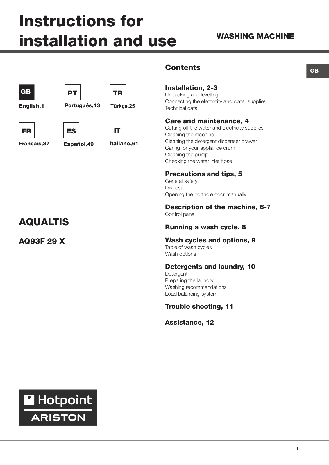 Hotpoint Ariston AQ93F 29X EU User Manual