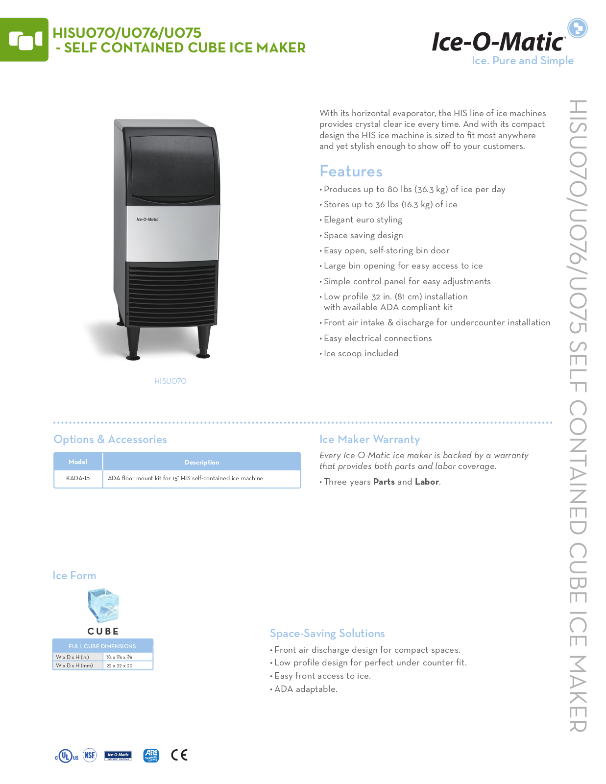 Ice-O-Matic HISU070FA User Manual