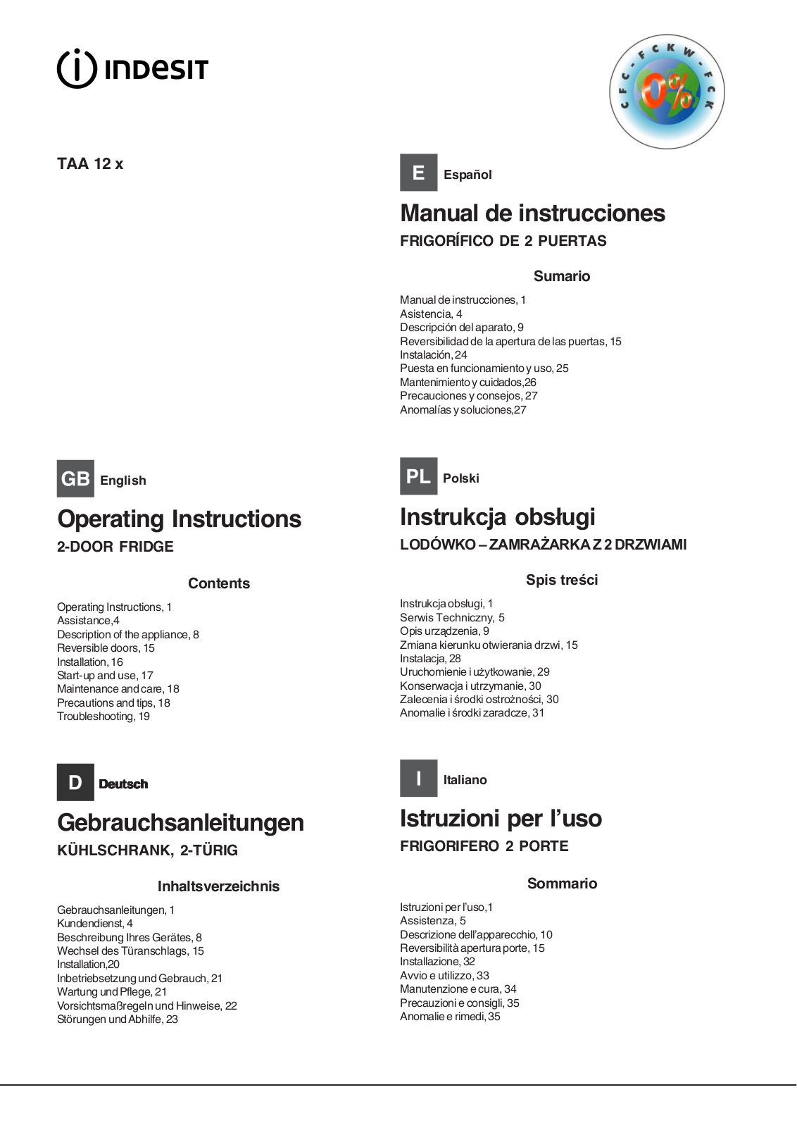 Indesit TAA-12-N User Manual