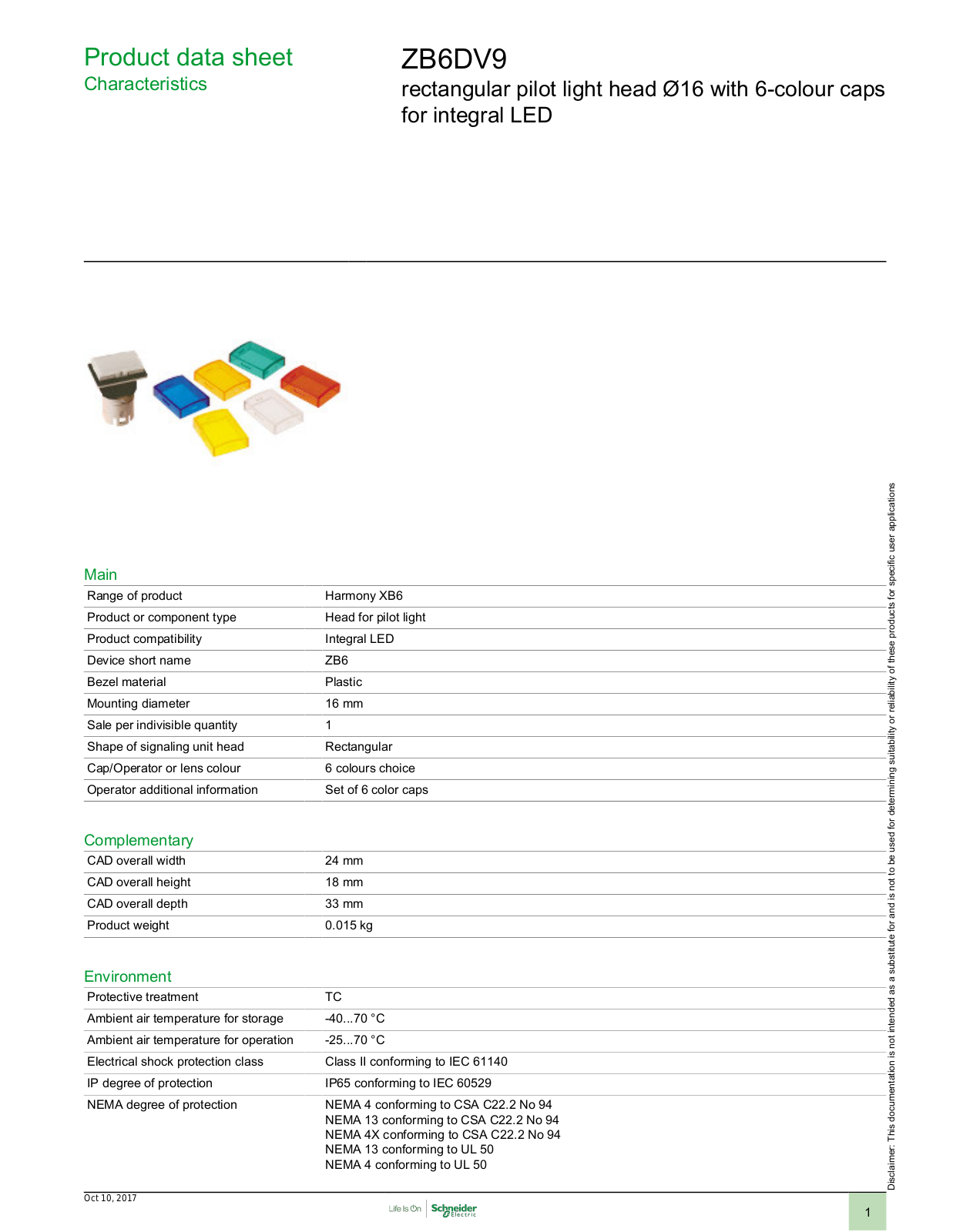 Square D ZB6DV9 Data Sheet