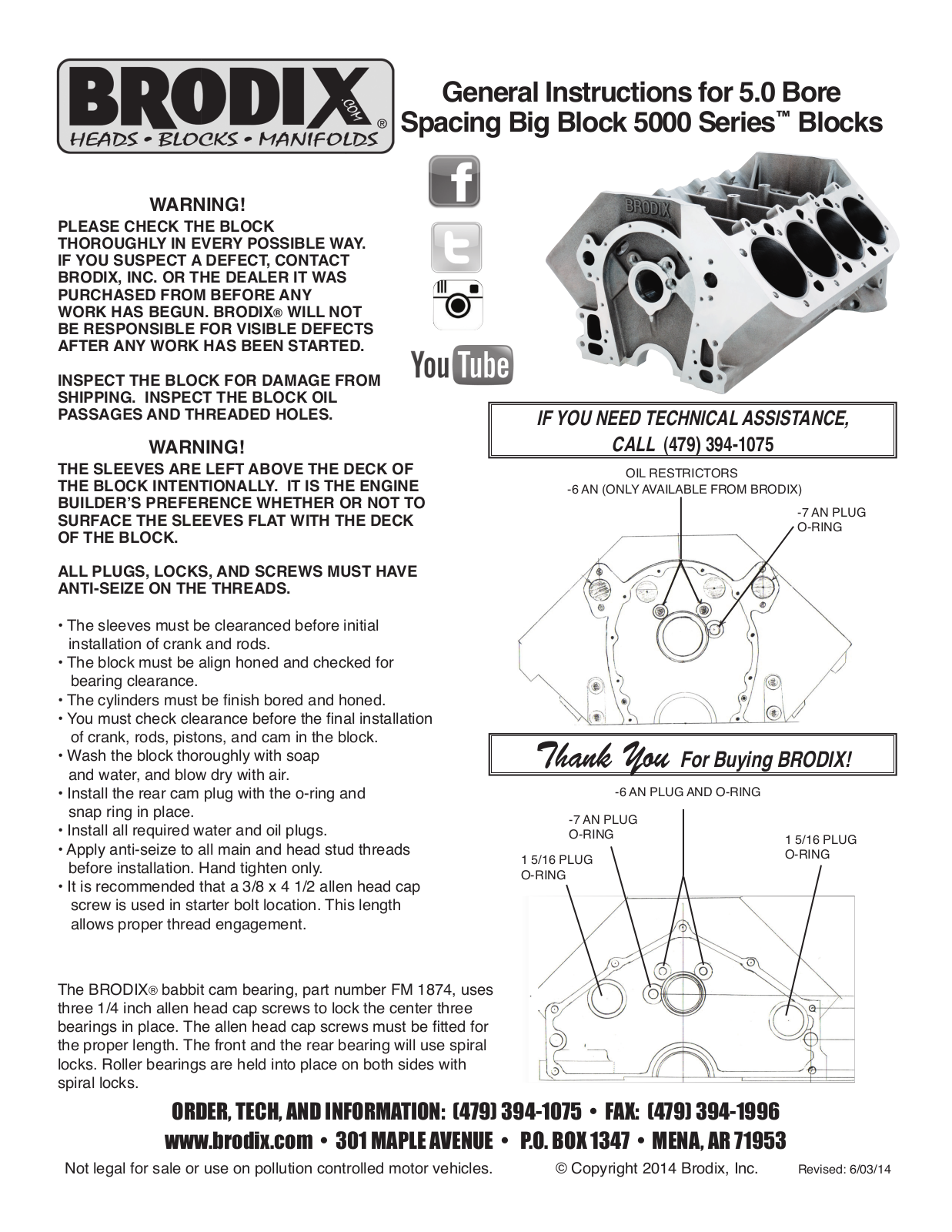 Brodix 5 Inch Bore Spacing Block User Manual