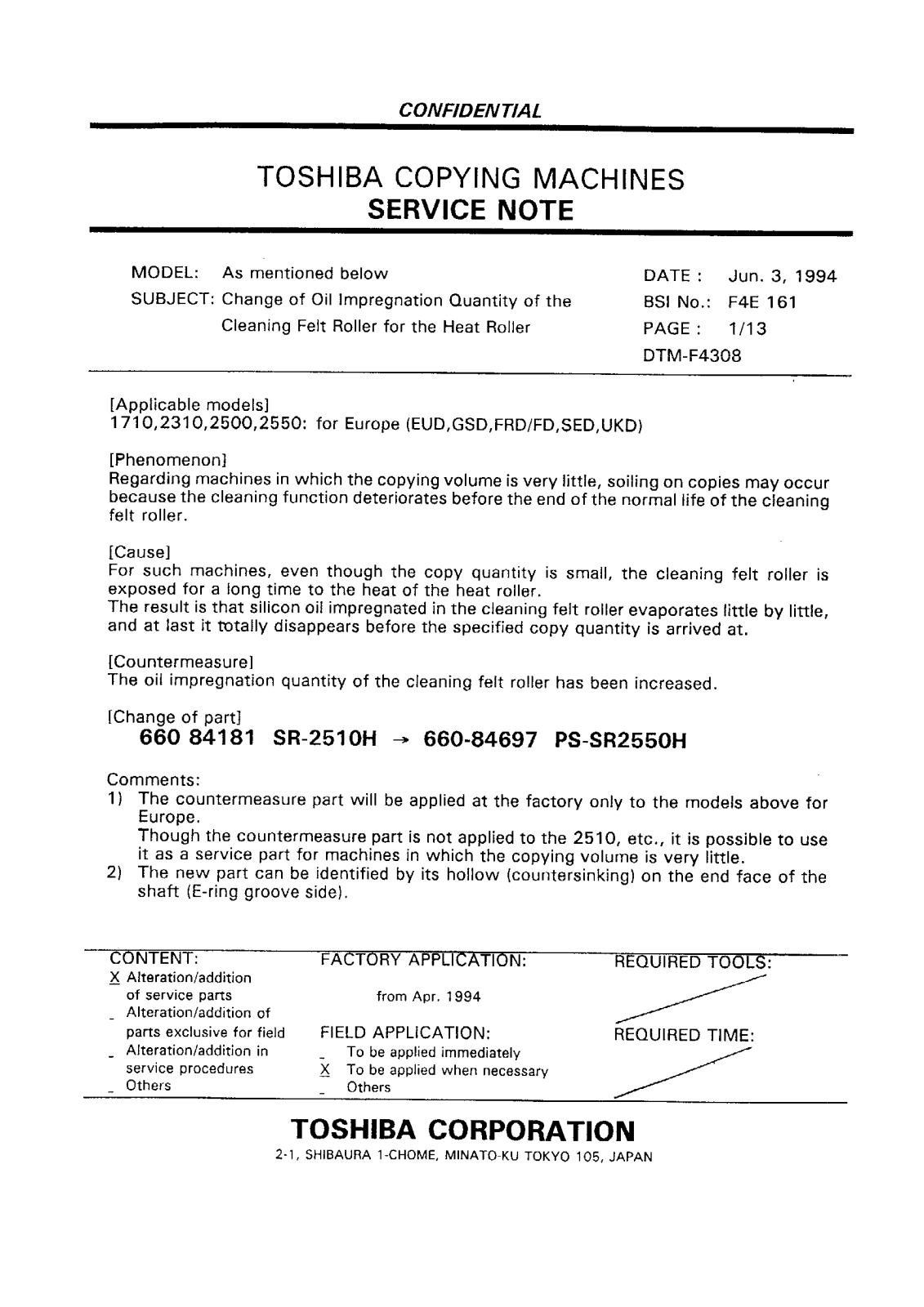 Toshiba f4e161 Service Note