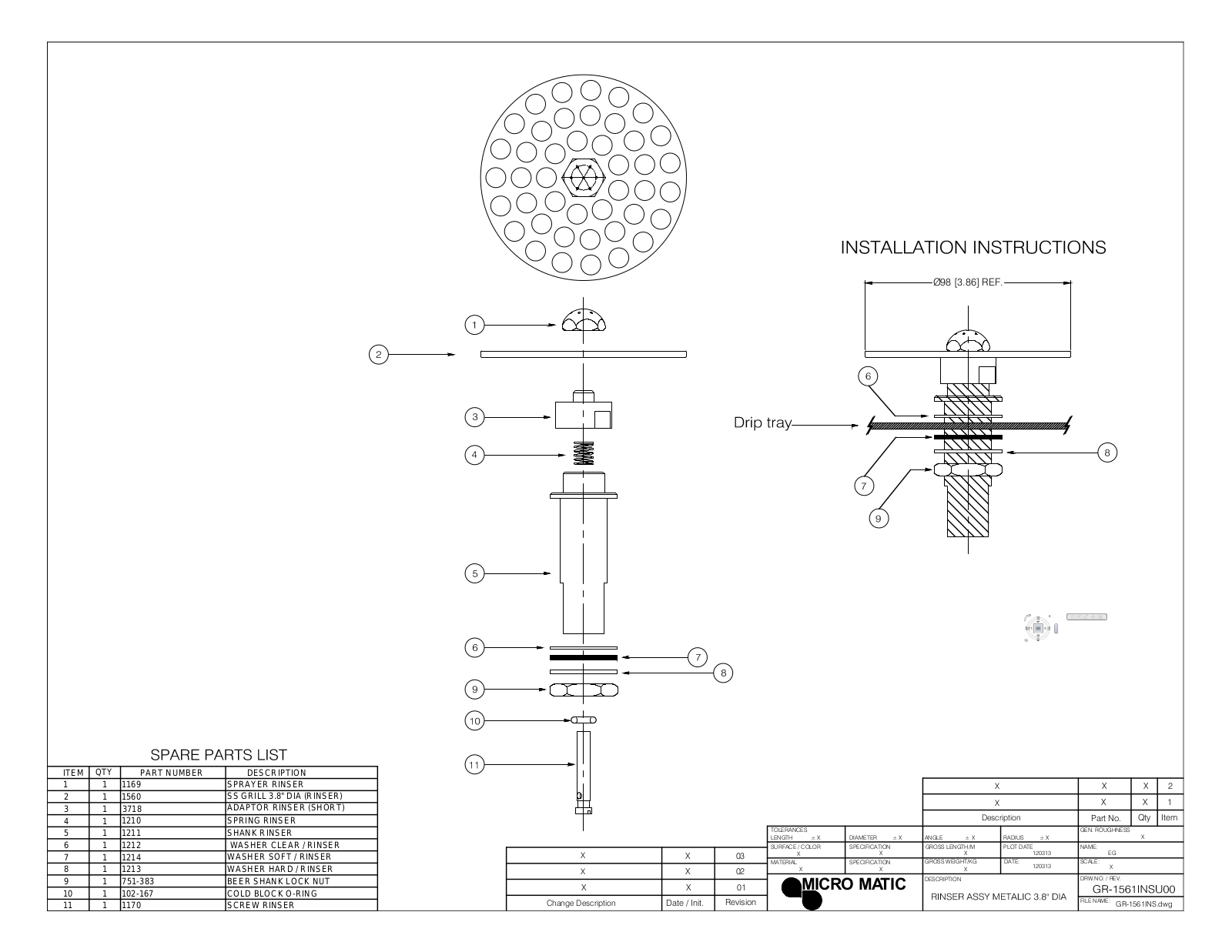 Micro Matic GR-1561 Parts List