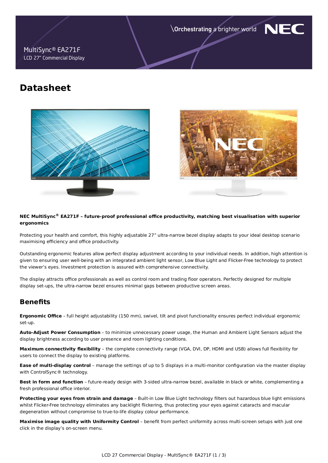 NEC EA271F-WH Data sheet