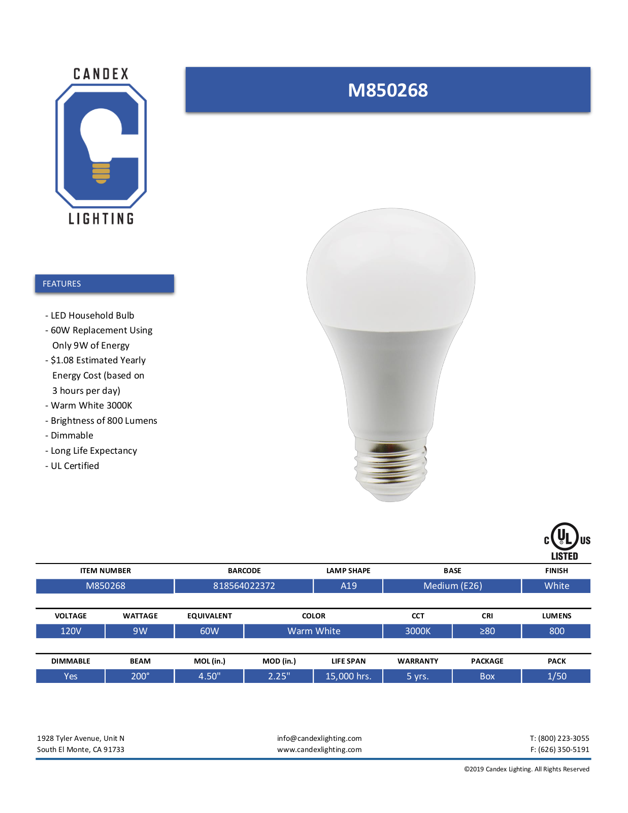 Candex Lighting CNDX1002 Specifications - ManualMachine.com