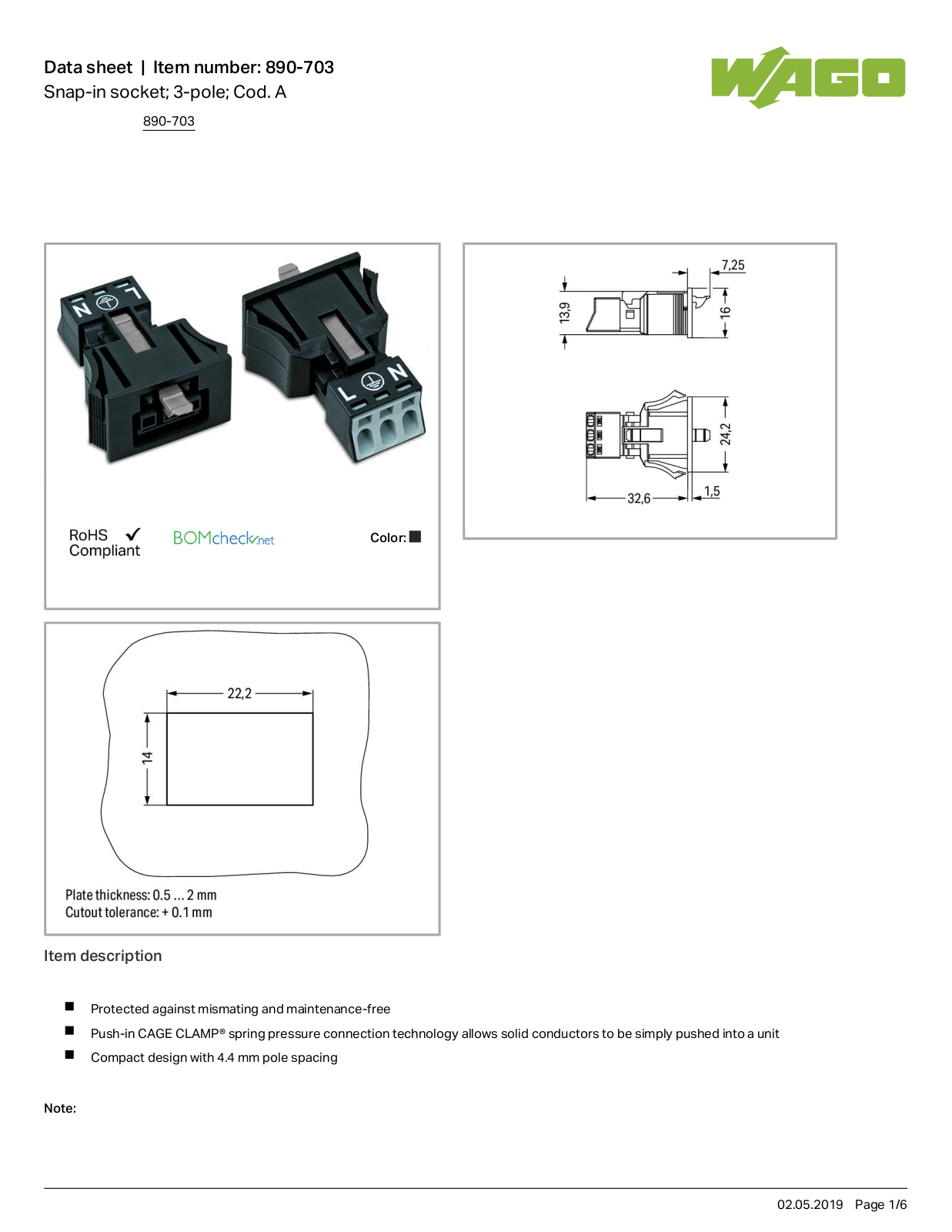 Wago 890-703 Data Sheet