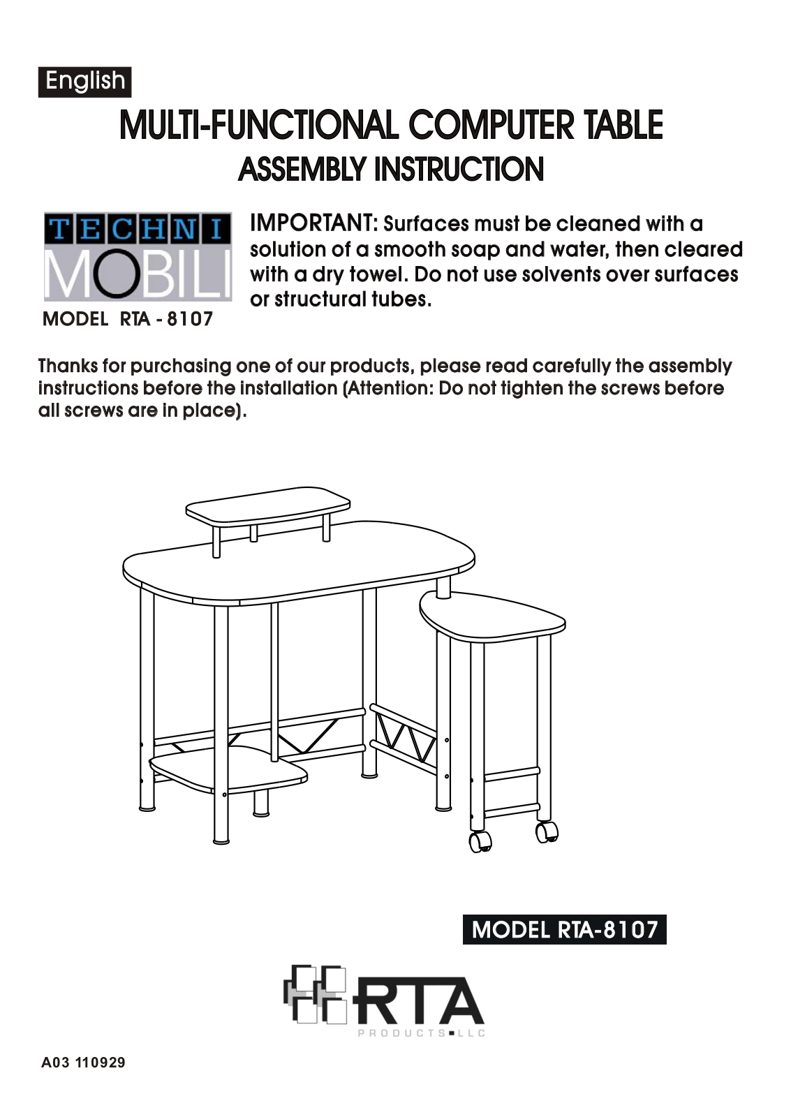 RTA Products RTA-8107 User Manual