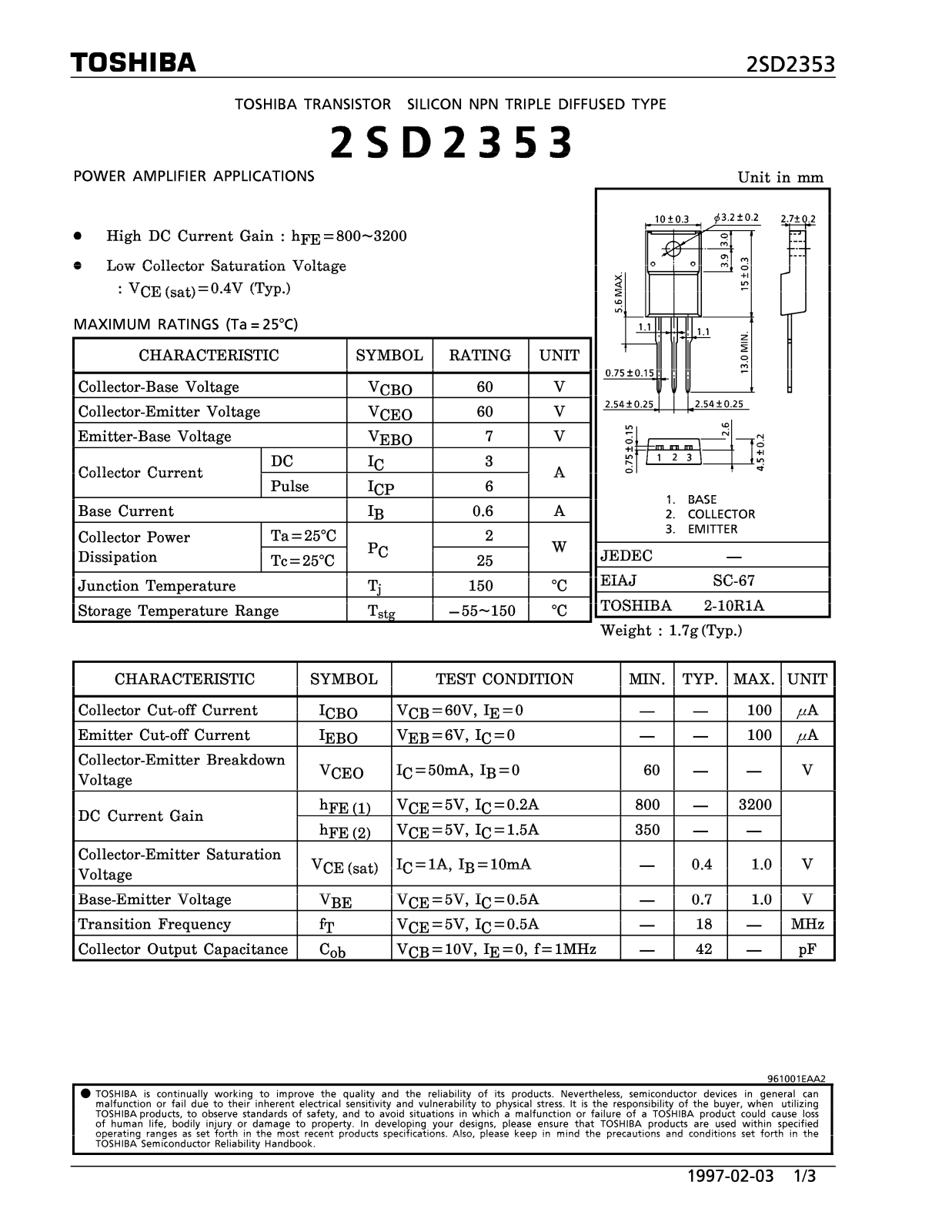 Toshiba 2SD2353 Datasheet