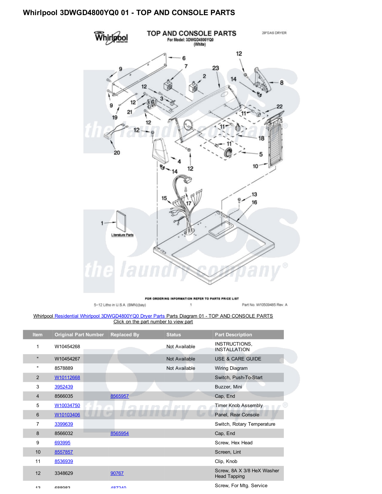 Whirlpool 3DWGD4800YQ0 Parts Diagram