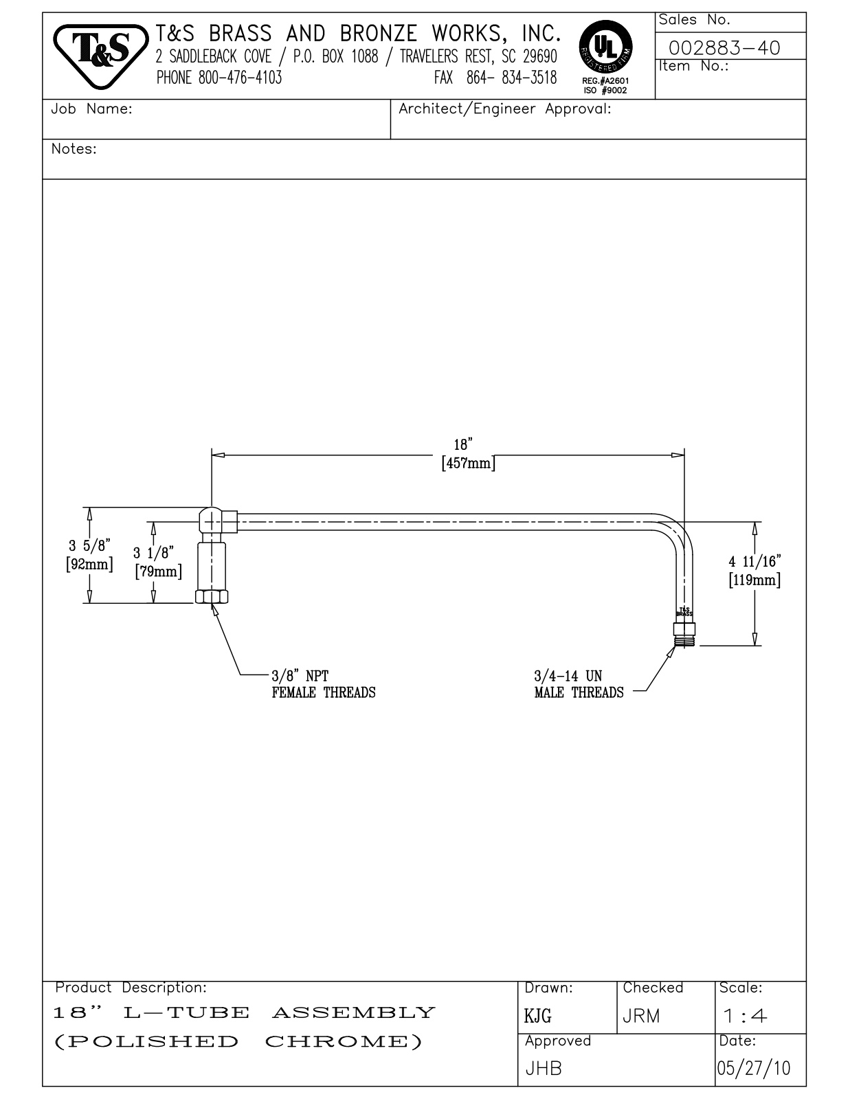 T&S Brass 002883-40 User Manual