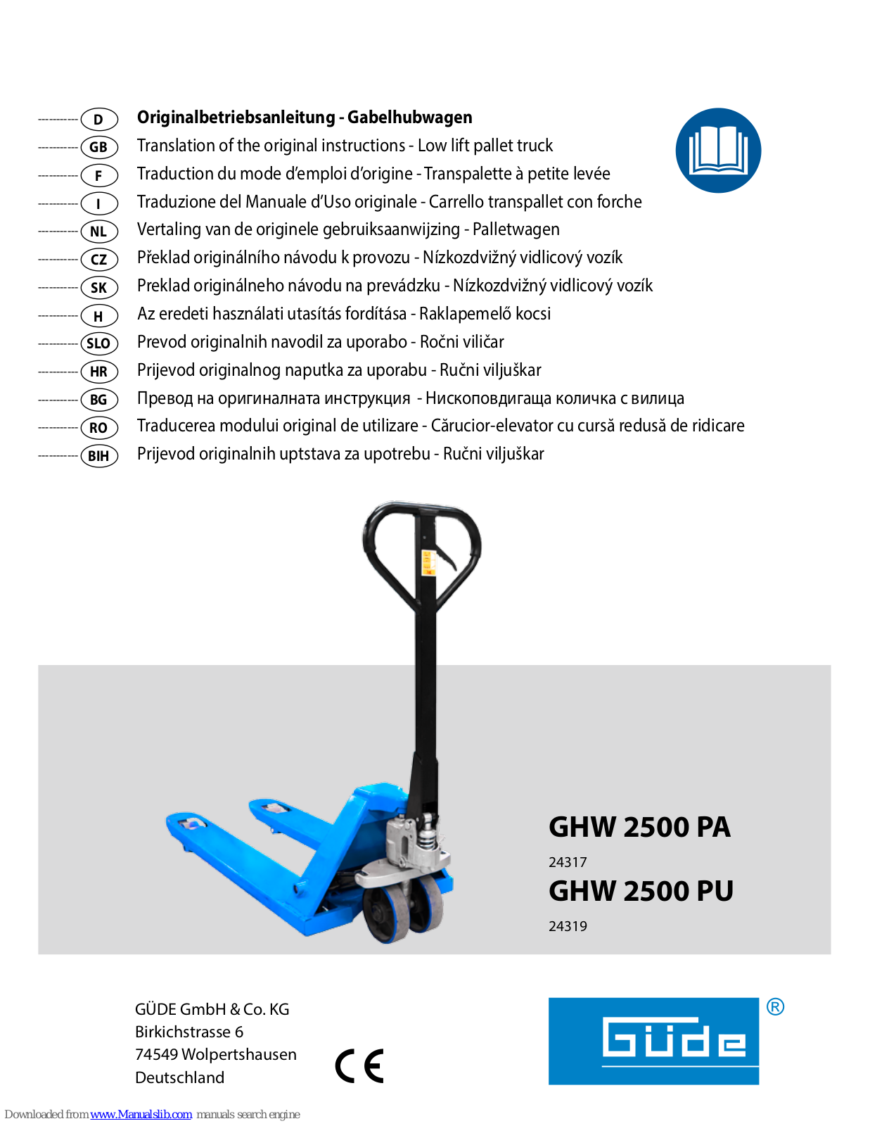 Gude GHW 2500 PA, GHW 2500 PU Original Instructions Manual