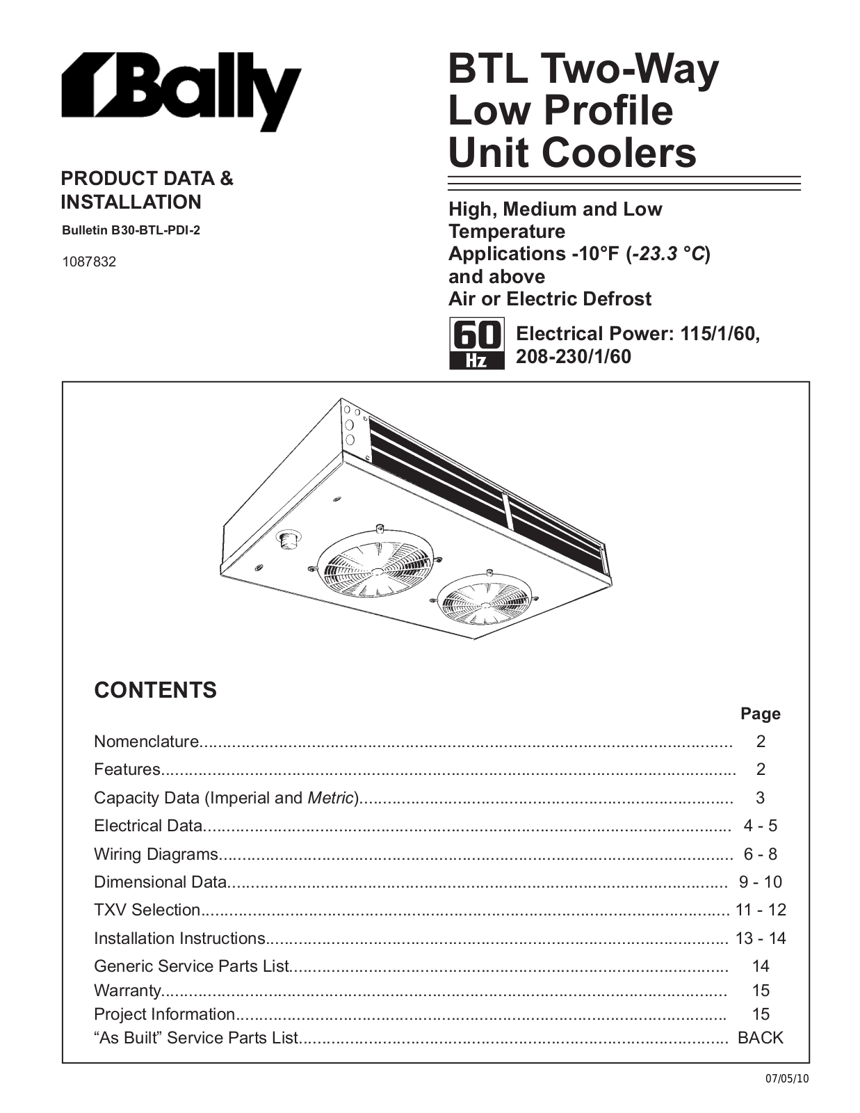 Bally Refrigerated Boxes BTL 009LE Installation  Manual