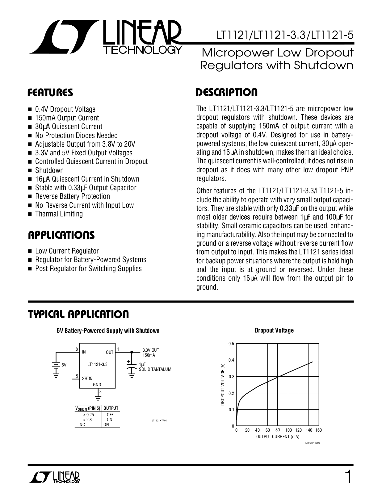 Linear Technology LT1121-3.3, LT1121 Datasheet