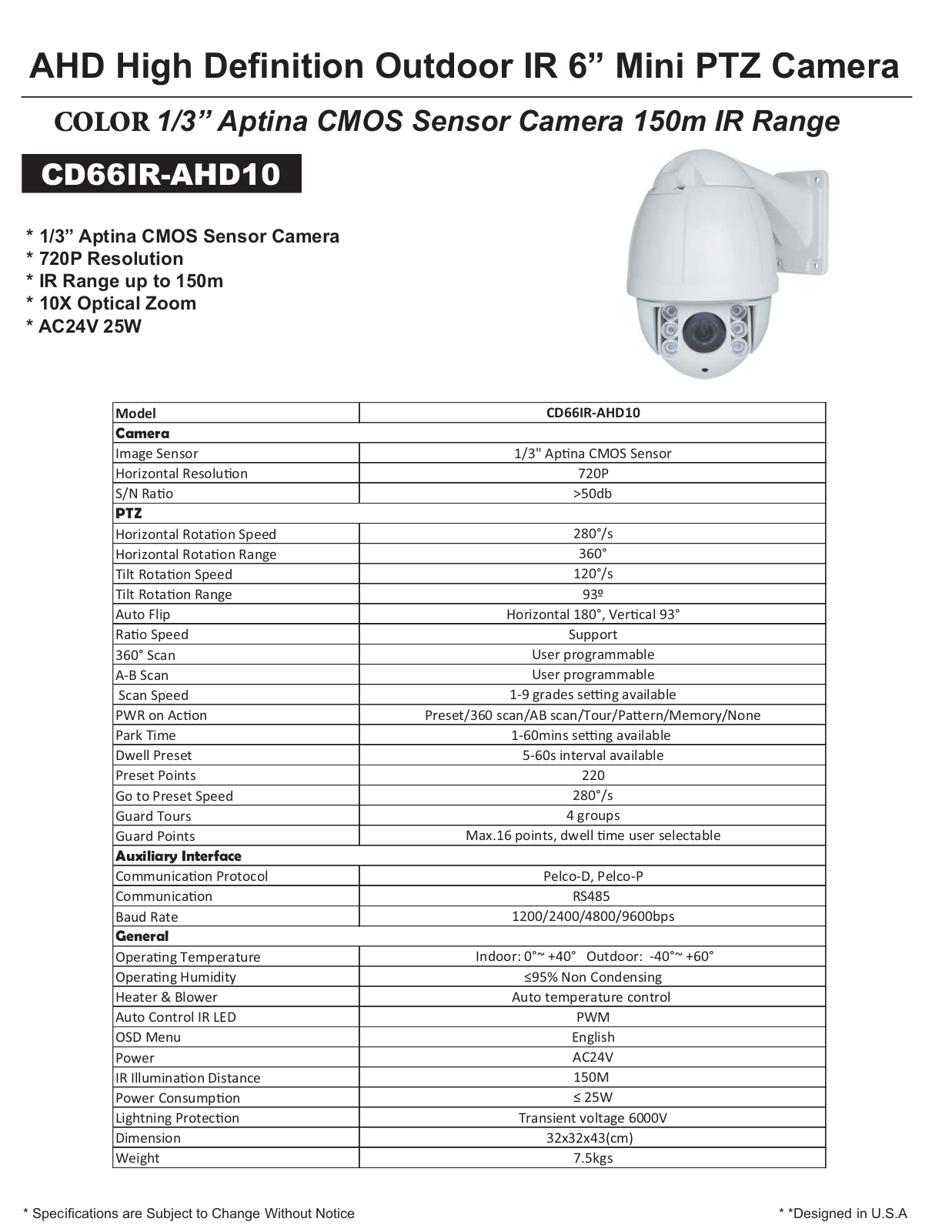 COP-USA CD66IR-AHD10 Specsheet