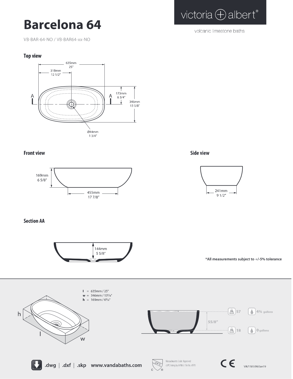 Rohl VBBAR64MSMNO Specifications