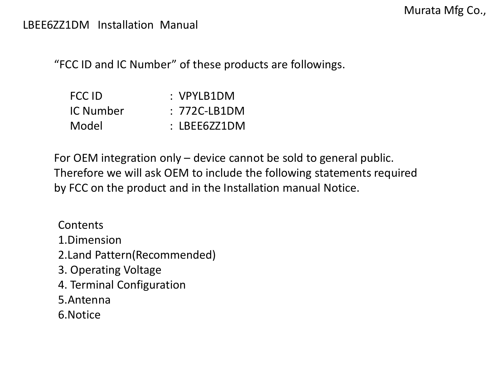 Murata LB1DM Users Manual - ManualMachine.com