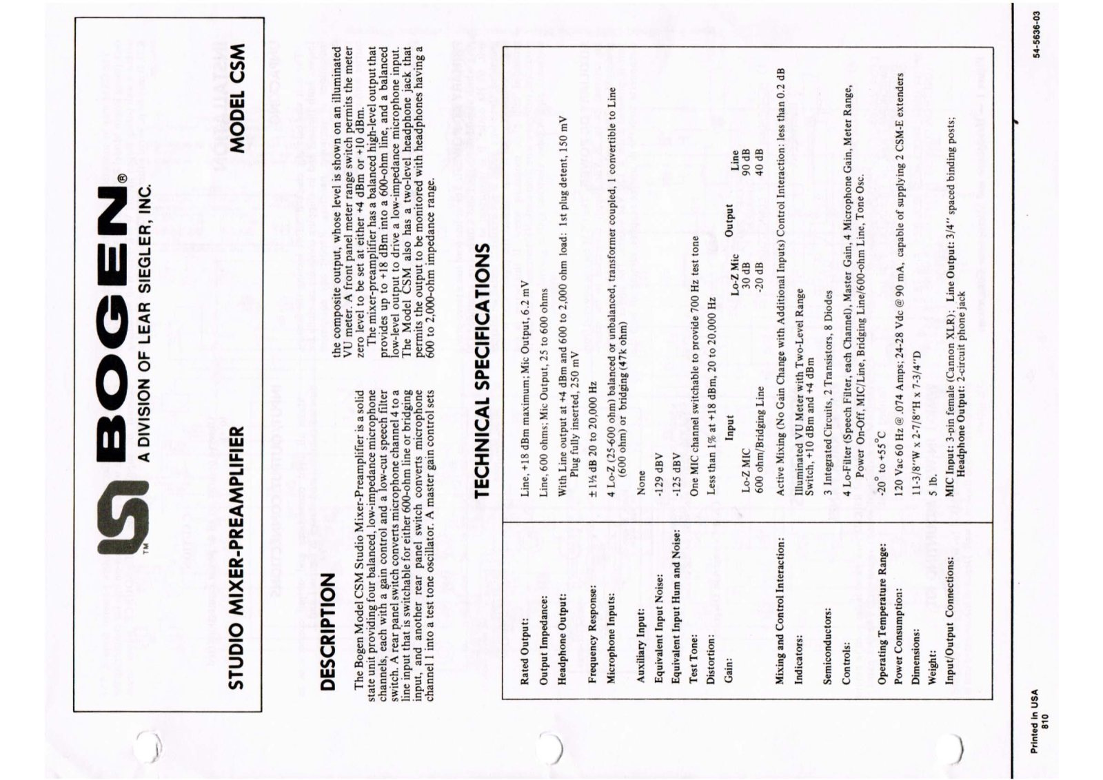 Bogen CSM Operating Manual