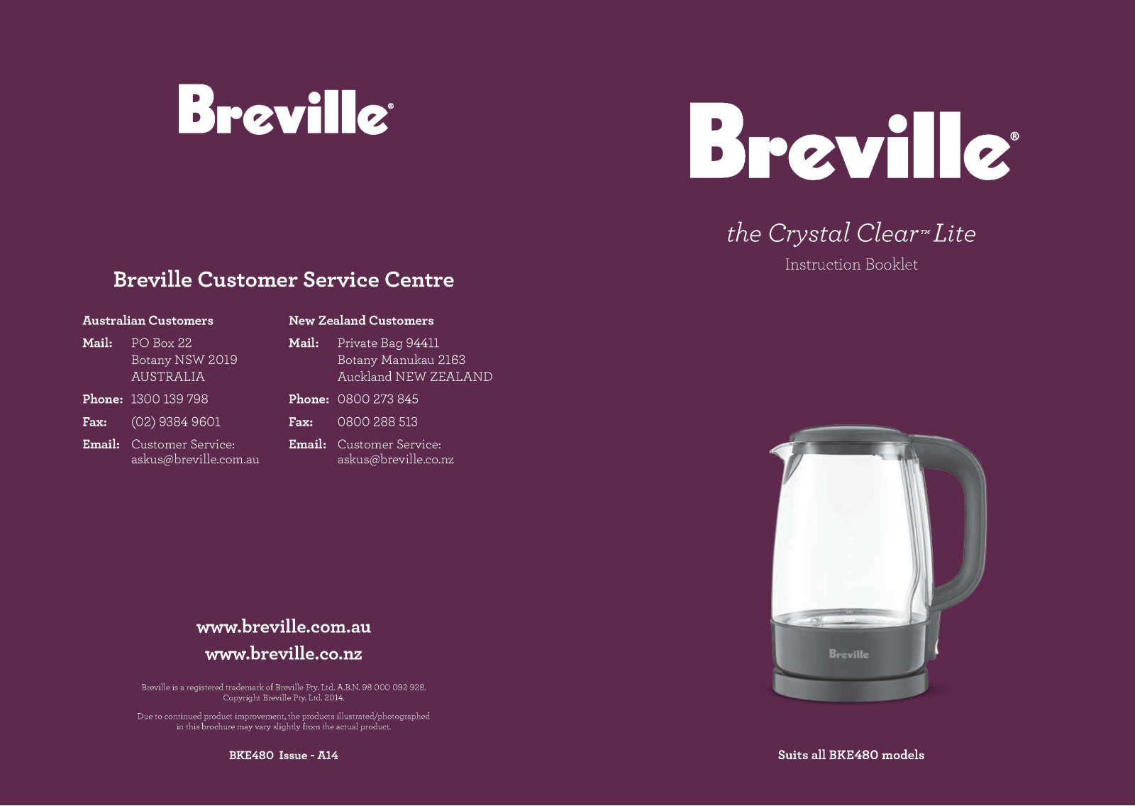 Breville BKE480BKS, BKE480CRN User Manual