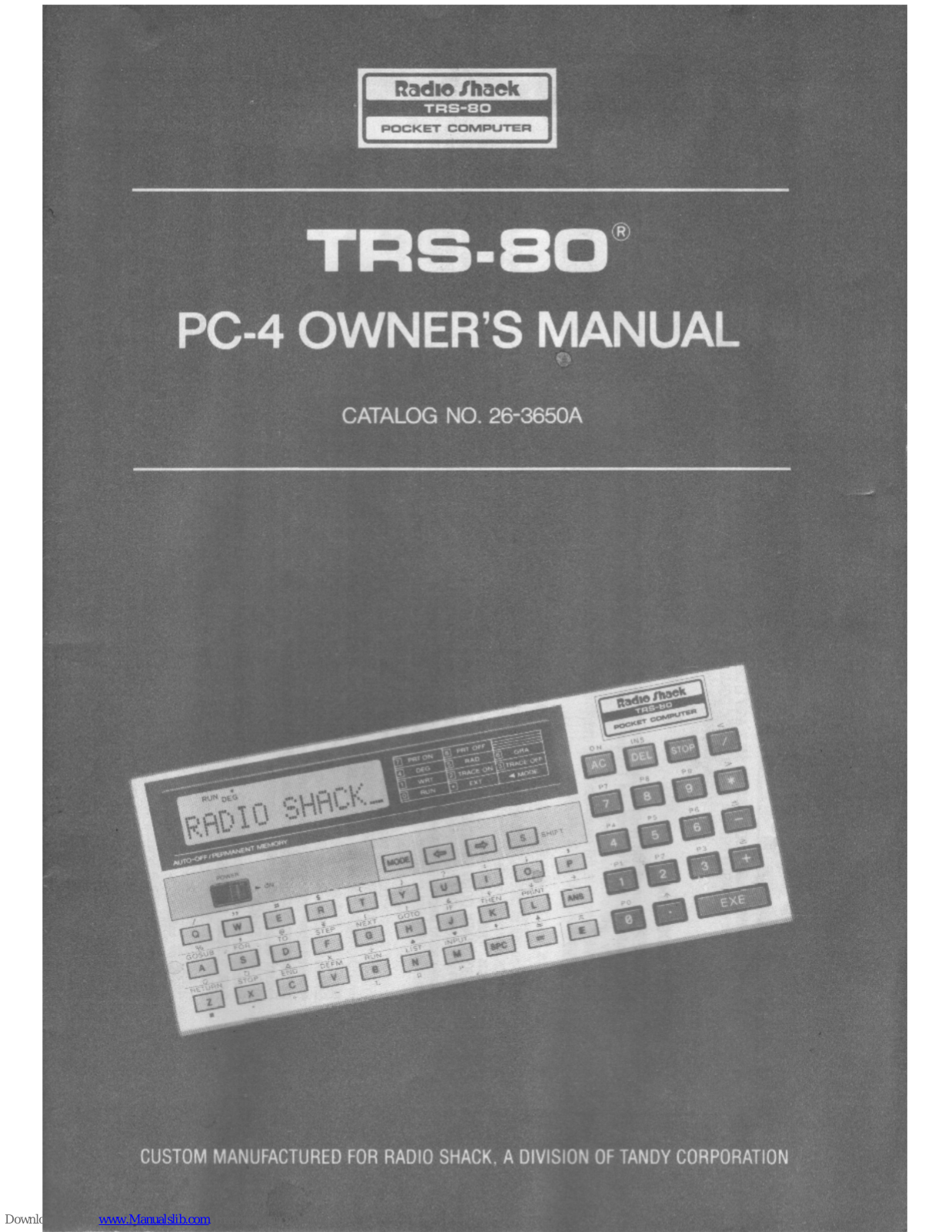 Radio Shack PB-100-TRS-80-, PC-4, TRS-80 Owner's Manual