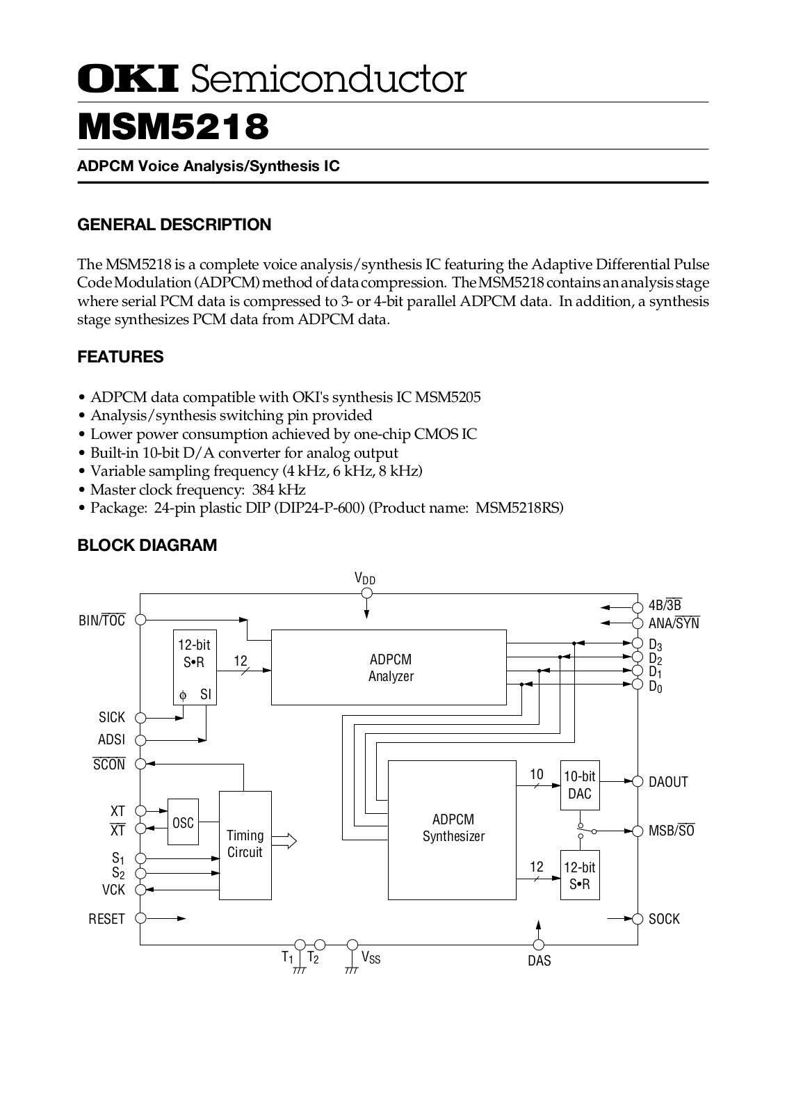 OKI MSM5218RS Datasheet