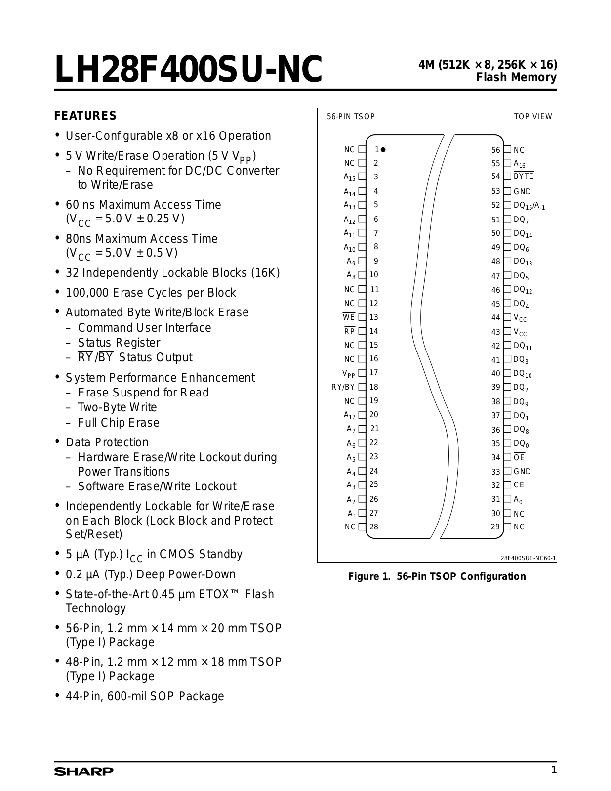 Sharp LH28F400SUE-NC60, LH28F400SUT-NC80, LH28F400SUT-NC60, LH28F400SUN-NC80, LH28F400SUN-NC60 Datasheet