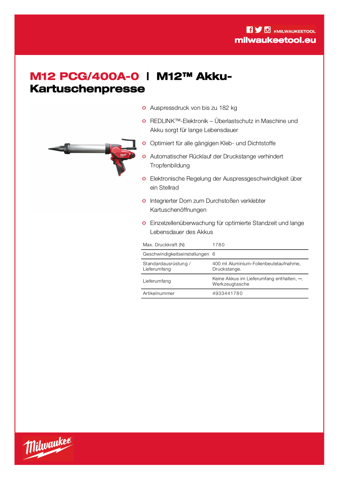 Milwaukee M12 PCG-400A-0 User Manual