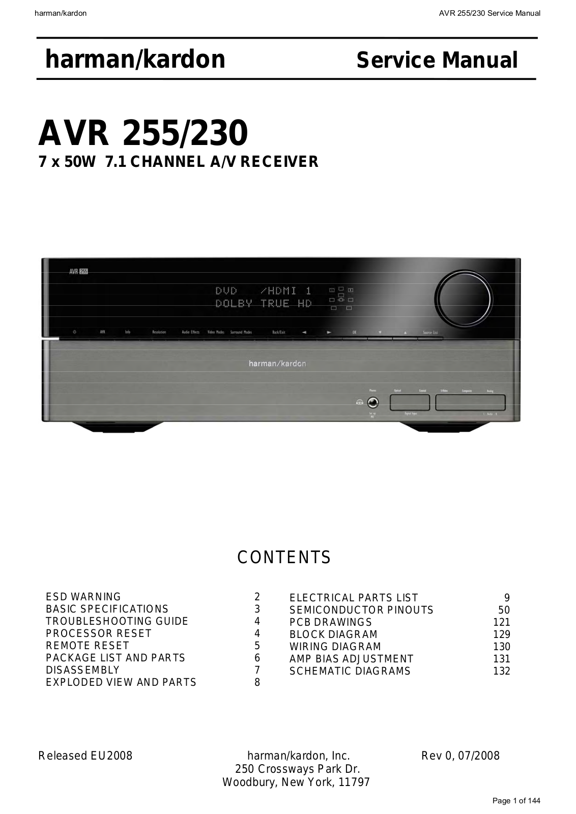 Harman Kardon AVR-255-230 Service Manual