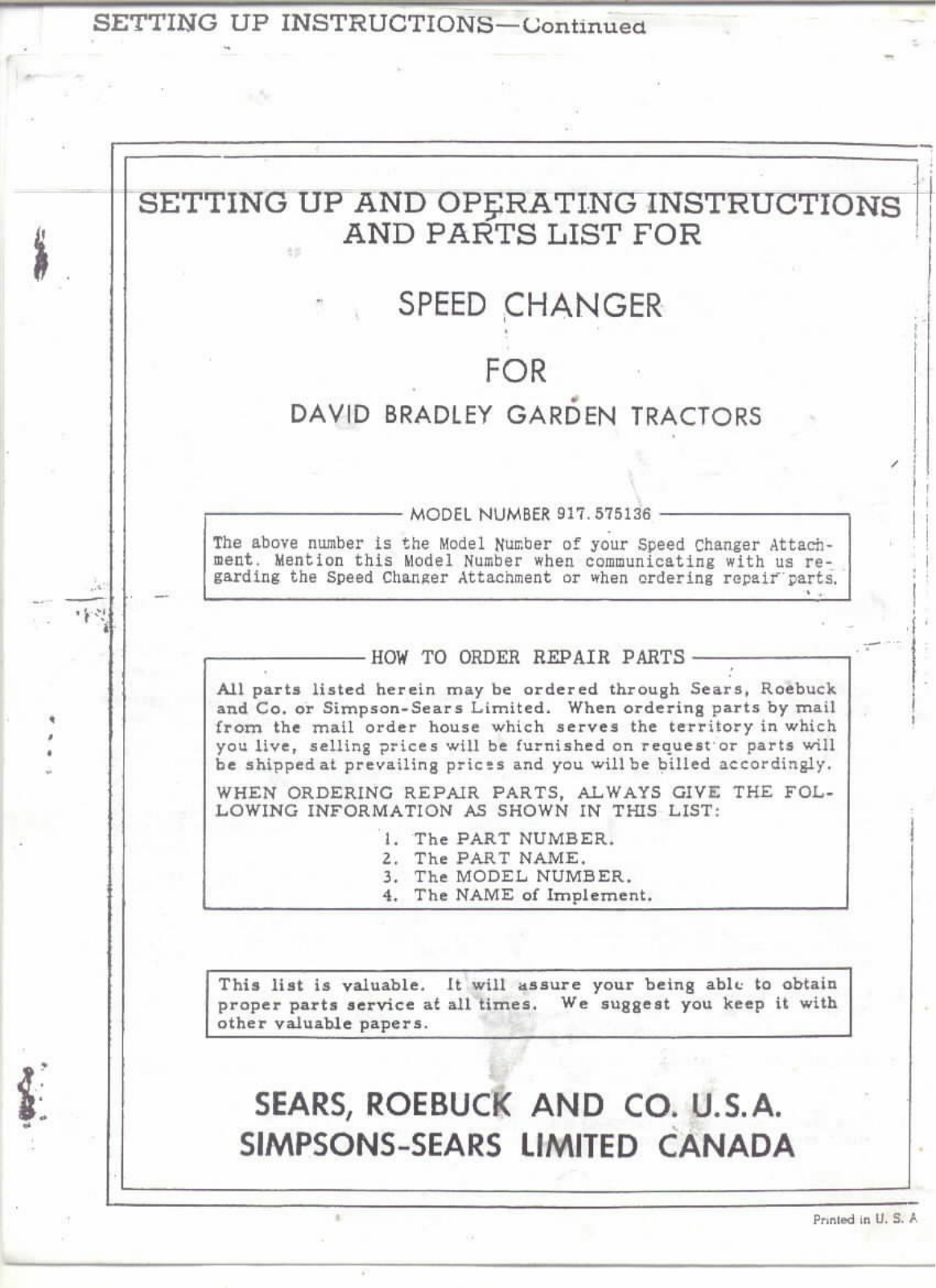 David Bradley 917.575137 User Manual