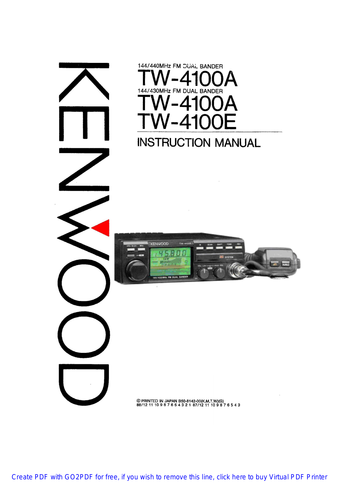 Kenwood TW-4100, TW-4100-A Owners manual