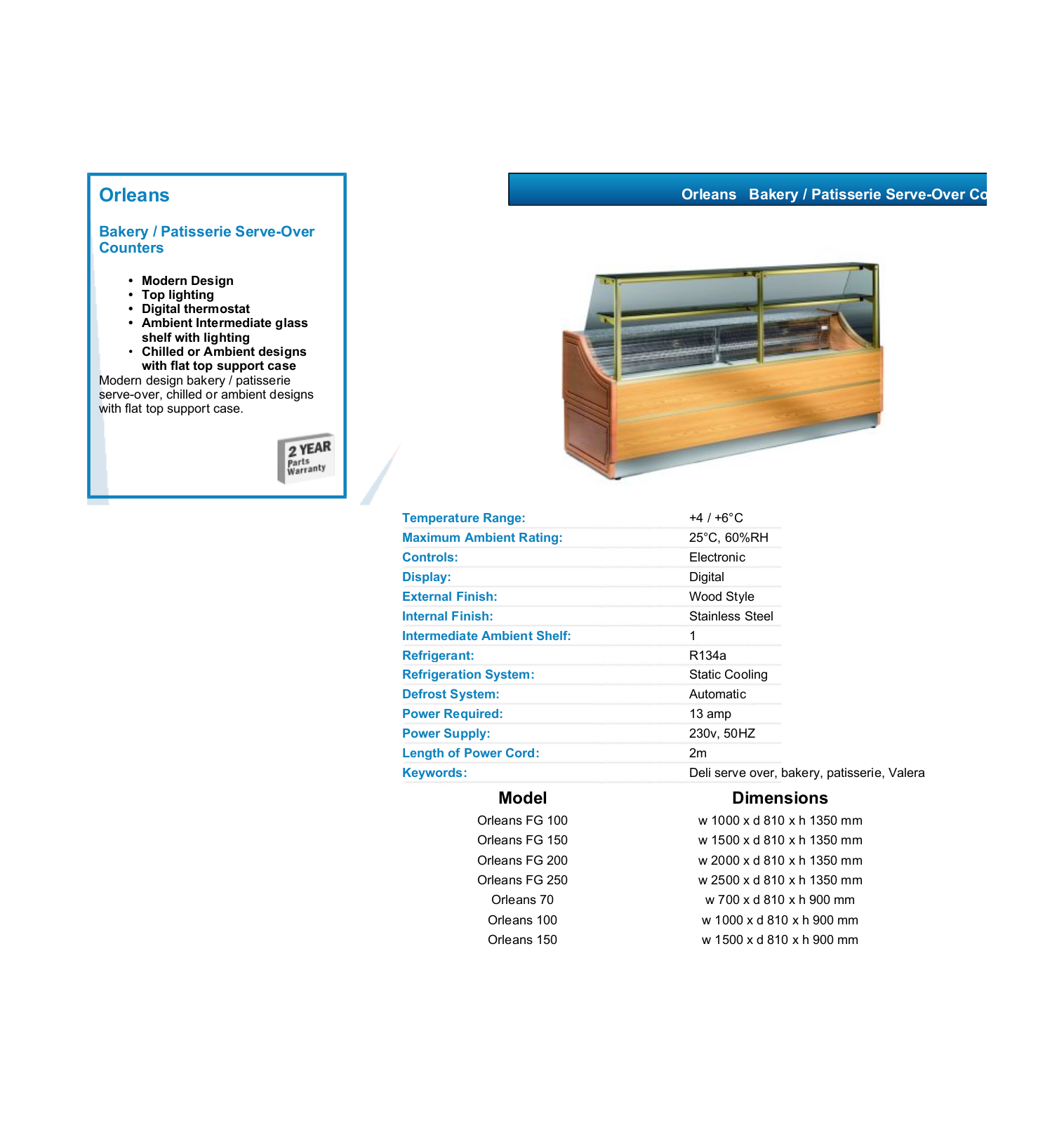 Valera ORLEANS FG 250, ORLEANS 100, ORLEANS FG 150, ORLEANS 150, ORLEANS FG 100 DATASHEET