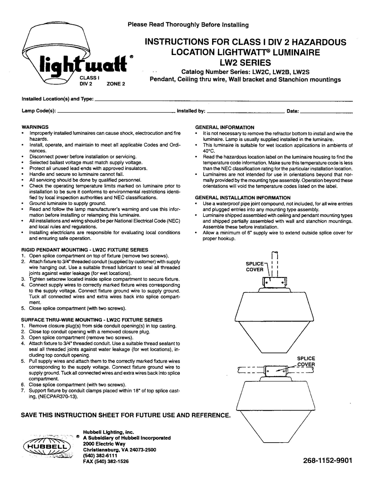 Hubbell Lighting LW2 User Manual