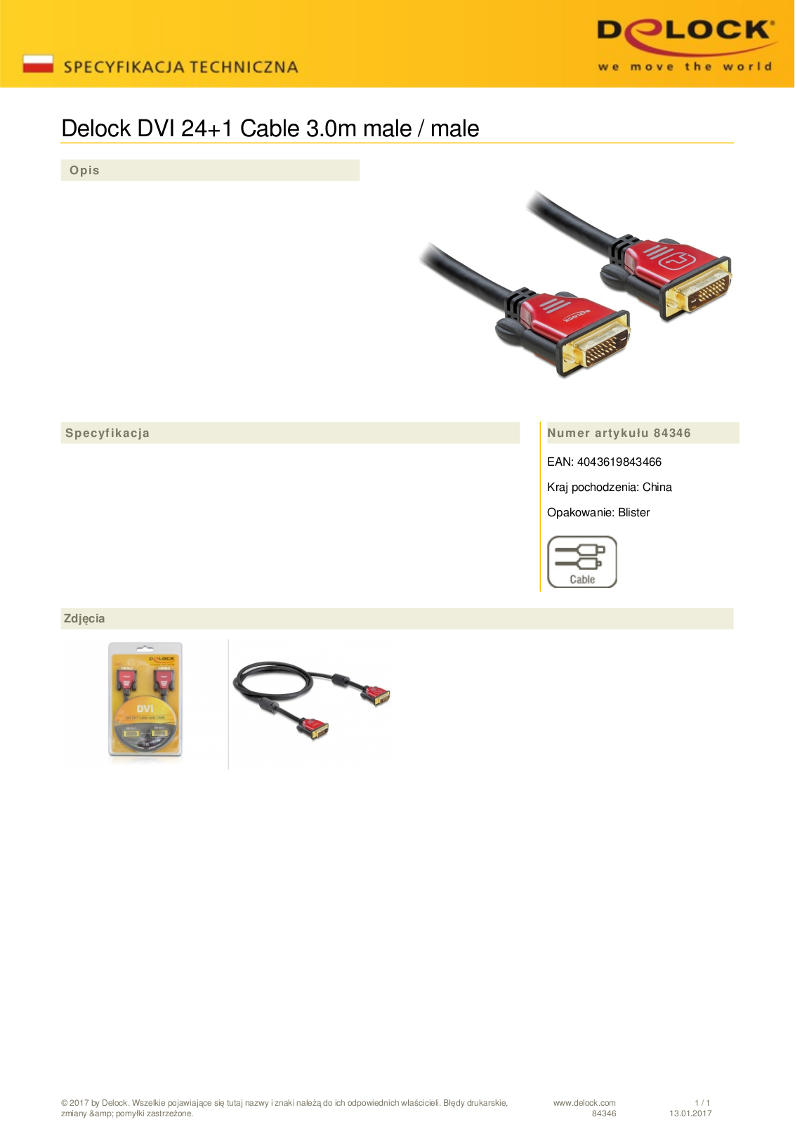 DeLOCK DVI-D dual link cable 3m User Manual